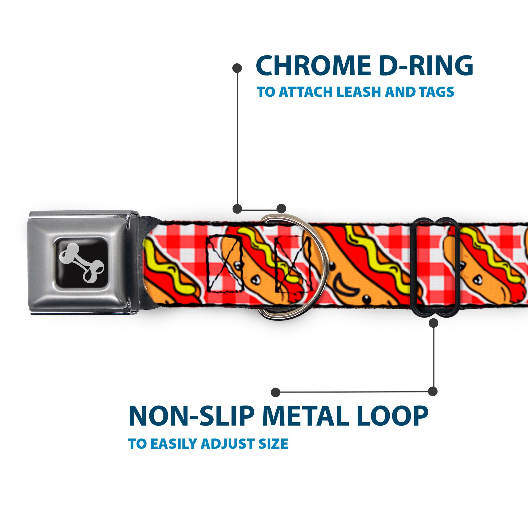 Dog Bone Seatbelt Buckle Collar - Hot Dogs Buffalo Plaid White/Red Seatbelt Buckle Collars Buckle-Down