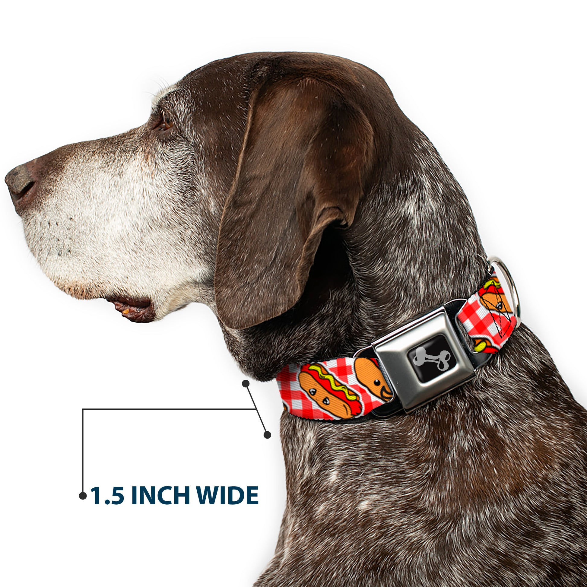 Dog Bone Seatbelt Buckle Collar - Hot Dogs Buffalo Plaid White/Red Seatbelt Buckle Collars Buckle-Down