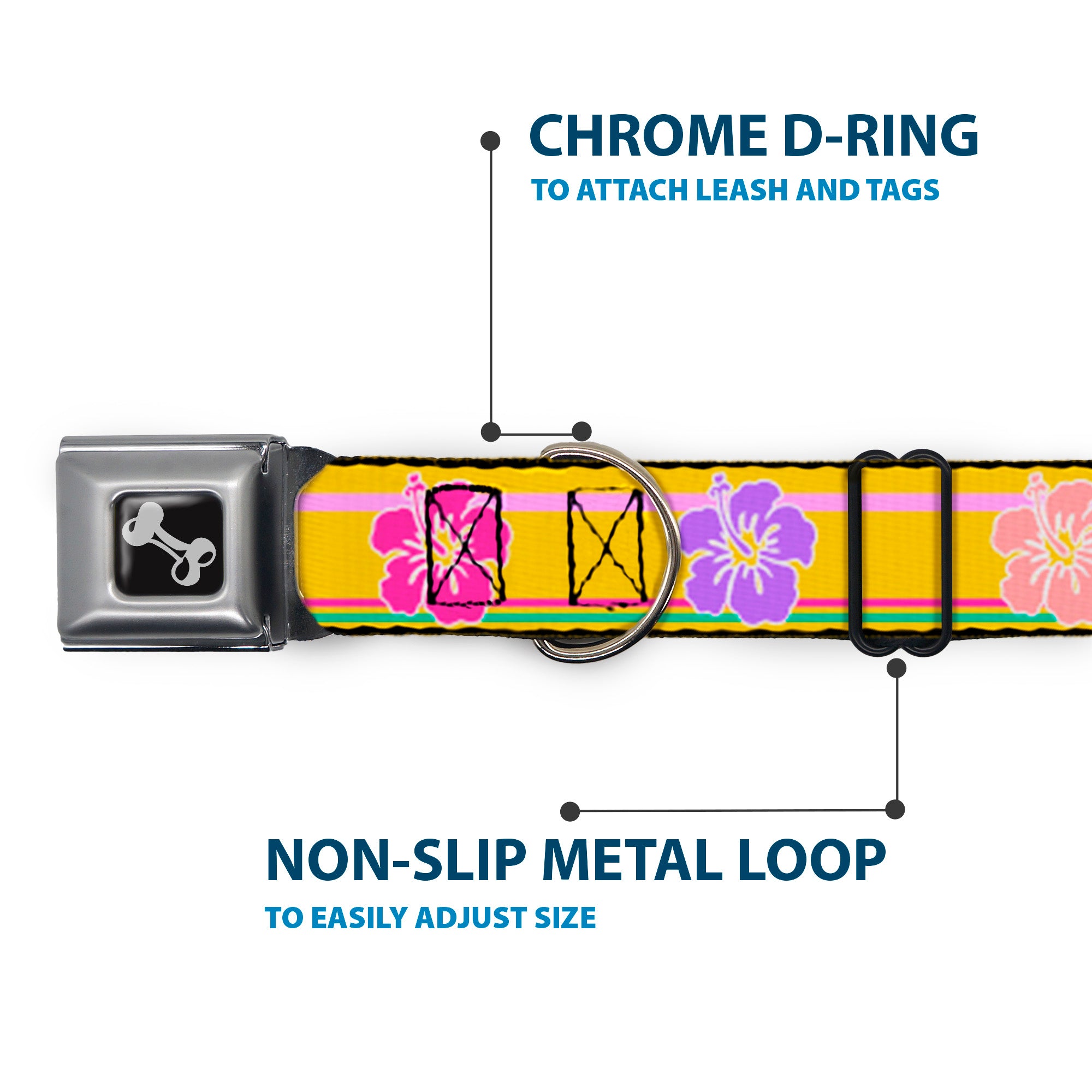 Dog Bone Seatbelt Buckle Collar - Hibiscus w/Stripes Gold/Multi Pastel Seatbelt Buckle Collars Buckle-Down