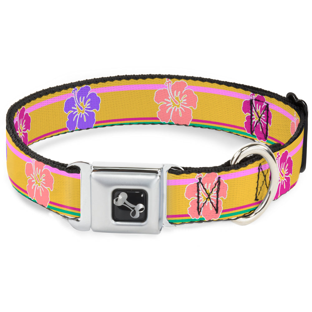 Dog Bone Seatbelt Buckle Collar - Hibiscus w/Stripes Gold/Multi Pastel Seatbelt Buckle Collars Buckle-Down