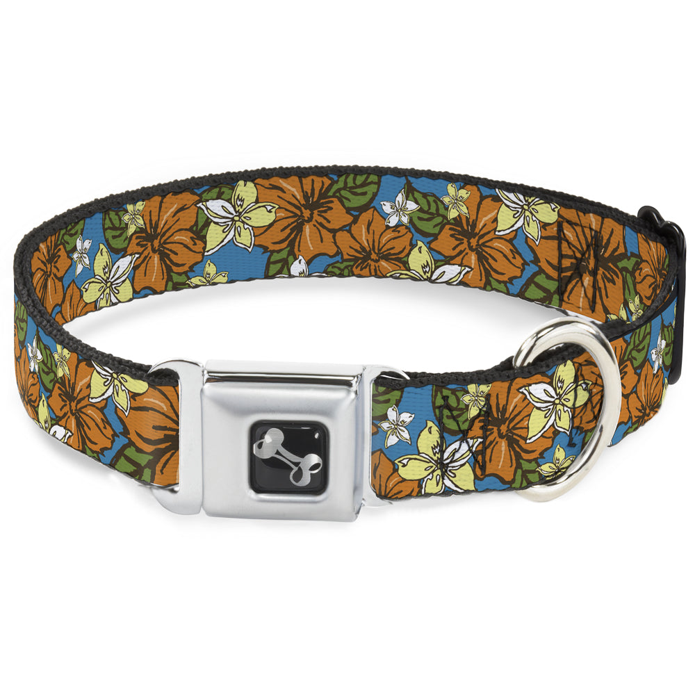 Dog Bone Seatbelt Buckle Collar - Hibiscus Collage Blue/Orange/Yellow Seatbelt Buckle Collars Buckle-Down