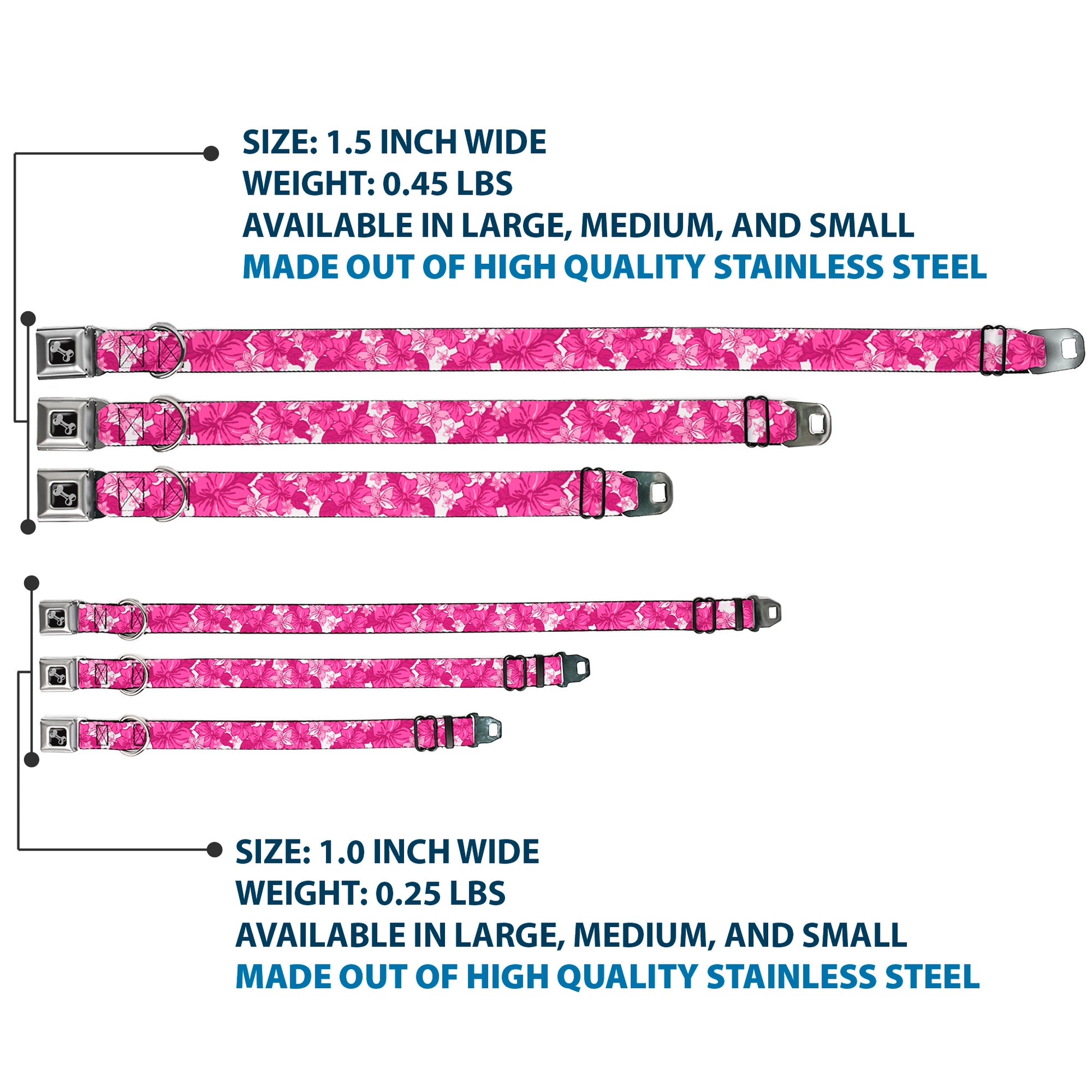 Dog Bone Seatbelt Buckle Collar - Hibiscus Collage White/Pinks Seatbelt Buckle Collars Buckle-Down