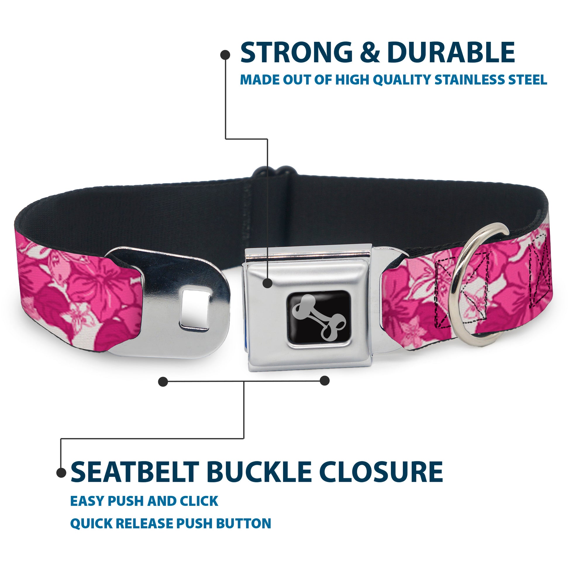 Dog Bone Seatbelt Buckle Collar - Hibiscus Collage White/Pinks Seatbelt Buckle Collars Buckle-Down