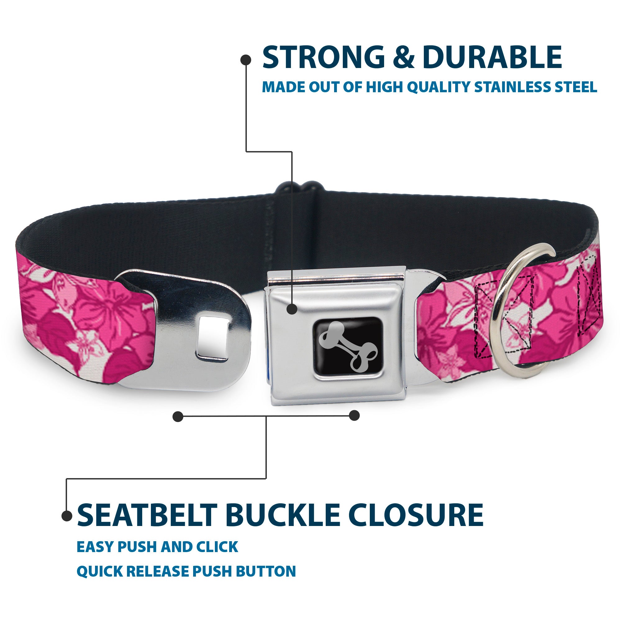 Dog Bone Seatbelt Buckle Collar - Hibiscus Collage White/Pinks Seatbelt Buckle Collars Buckle-Down