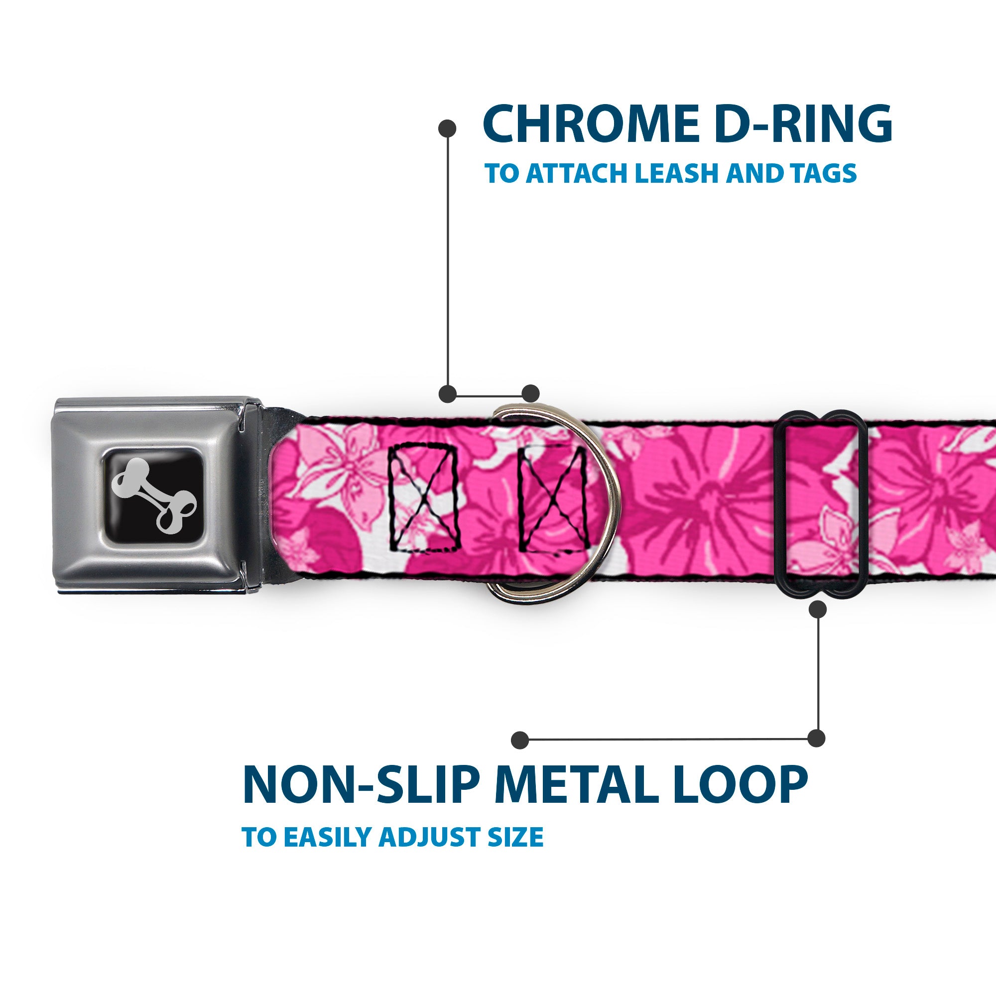 Dog Bone Seatbelt Buckle Collar - Hibiscus Collage White/Pinks Seatbelt Buckle Collars Buckle-Down
