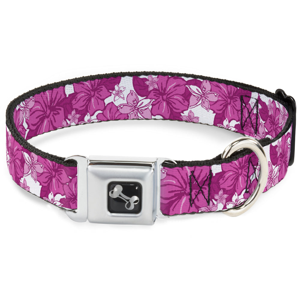 Dog Bone Seatbelt Buckle Collar - Hibiscus Collage White/Pinks Seatbelt Buckle Collars Buckle-Down