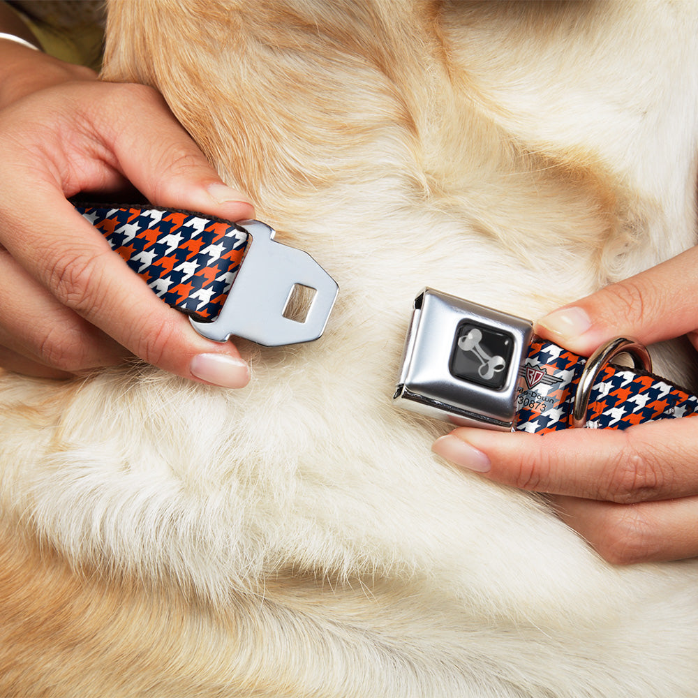 Dog Bone Seatbelt Buckle Collar - Houndstooth Navy/Orange/White Seatbelt Buckle Collars Buckle-Down