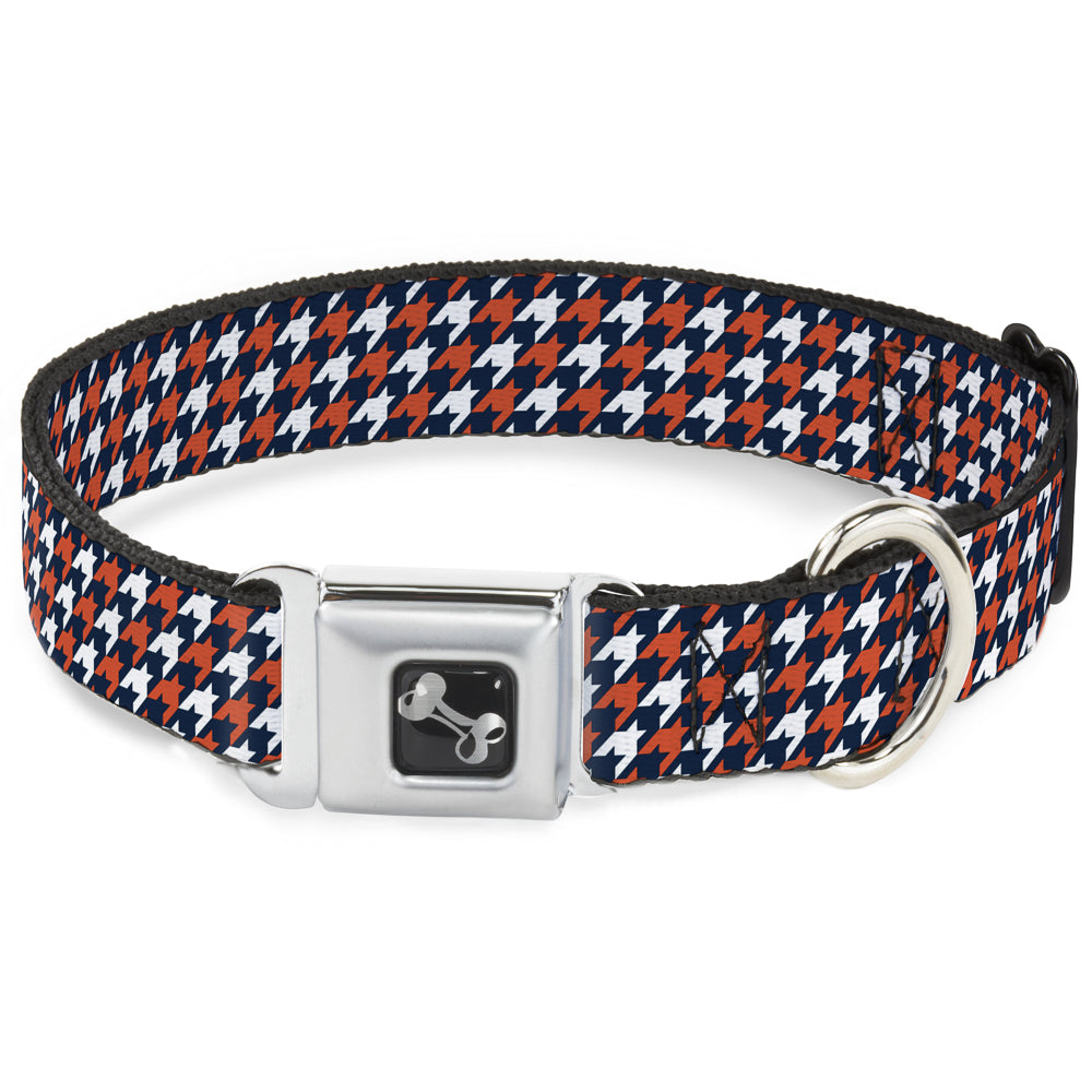 Dog Bone Seatbelt Buckle Collar - Houndstooth Navy/Orange/White Seatbelt Buckle Collars Buckle-Down
