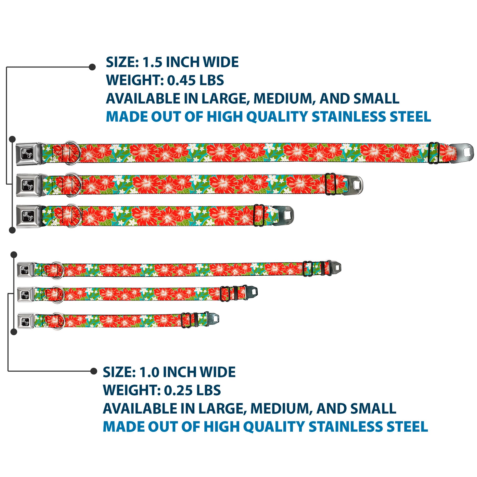 Dog Bone Seatbelt Buckle Collar - Hibiscus & Plumerias Turquoise/Green/Red/White Seatbelt Buckle Collars Buckle-Down