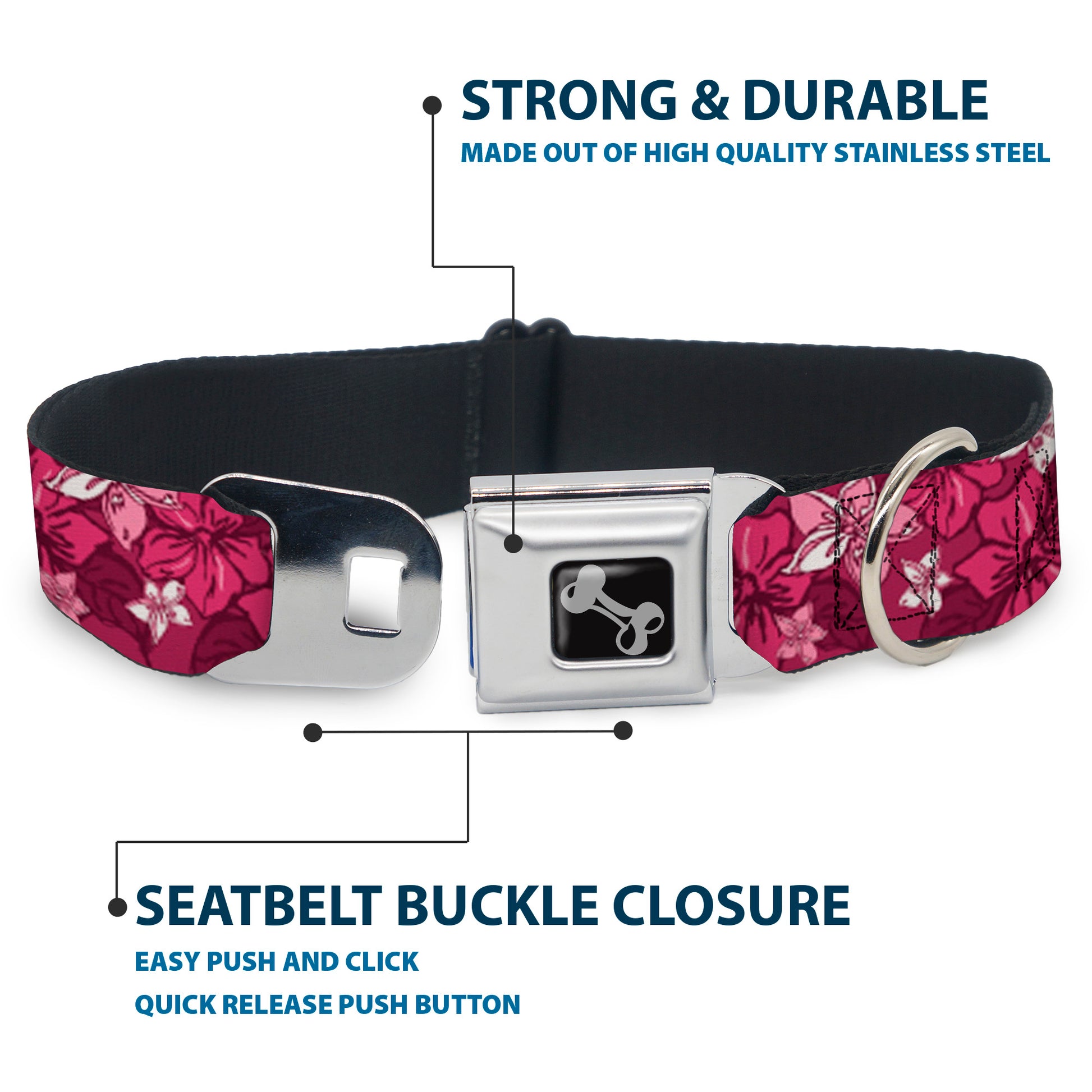Dog Bone Seatbelt Buckle Collar - Hibiscus Collage Pink Shades Seatbelt Buckle Collars Buckle-Down
