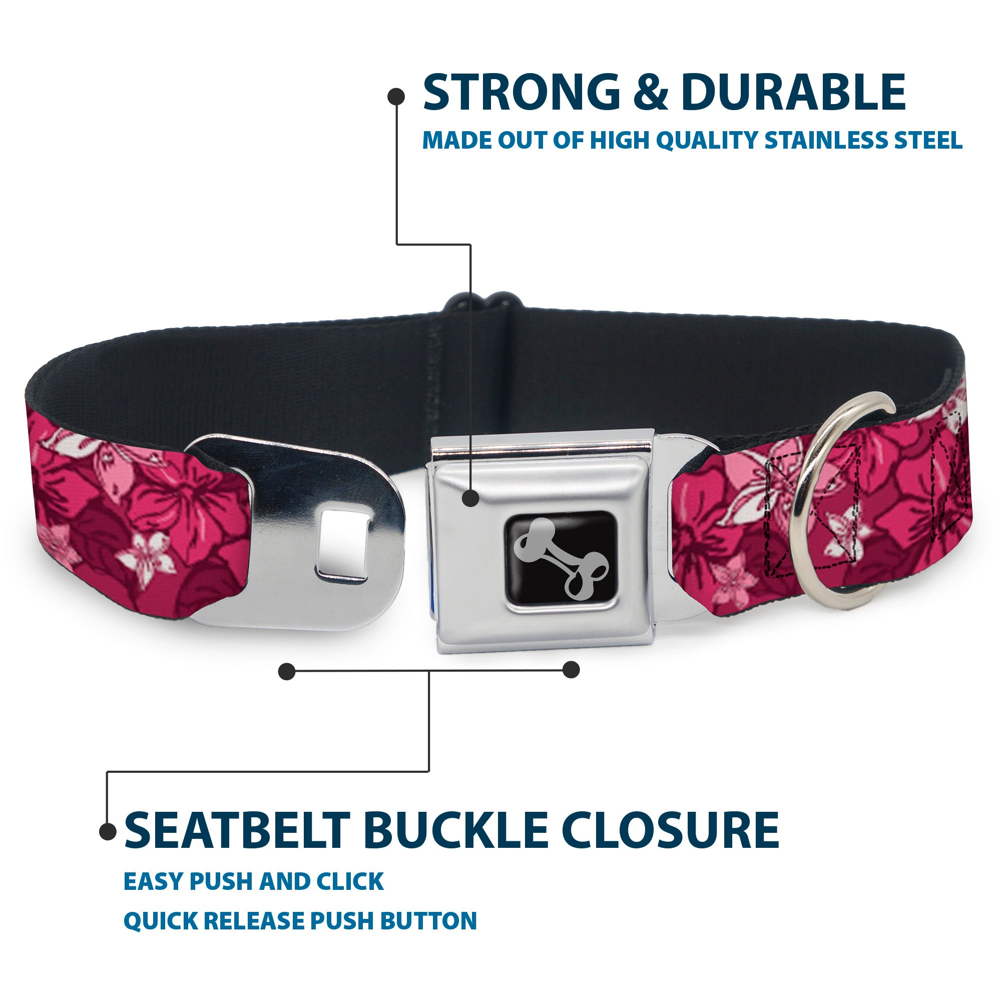 Dog Bone Seatbelt Buckle Collar - Hibiscus Collage Pink Shades Seatbelt Buckle Collars Buckle-Down