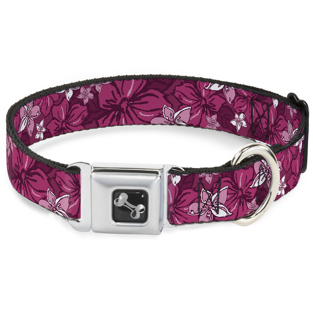 Dog Bone Seatbelt Buckle Collar - Hibiscus Collage Pink Shades Seatbelt Buckle Collars Buckle-Down