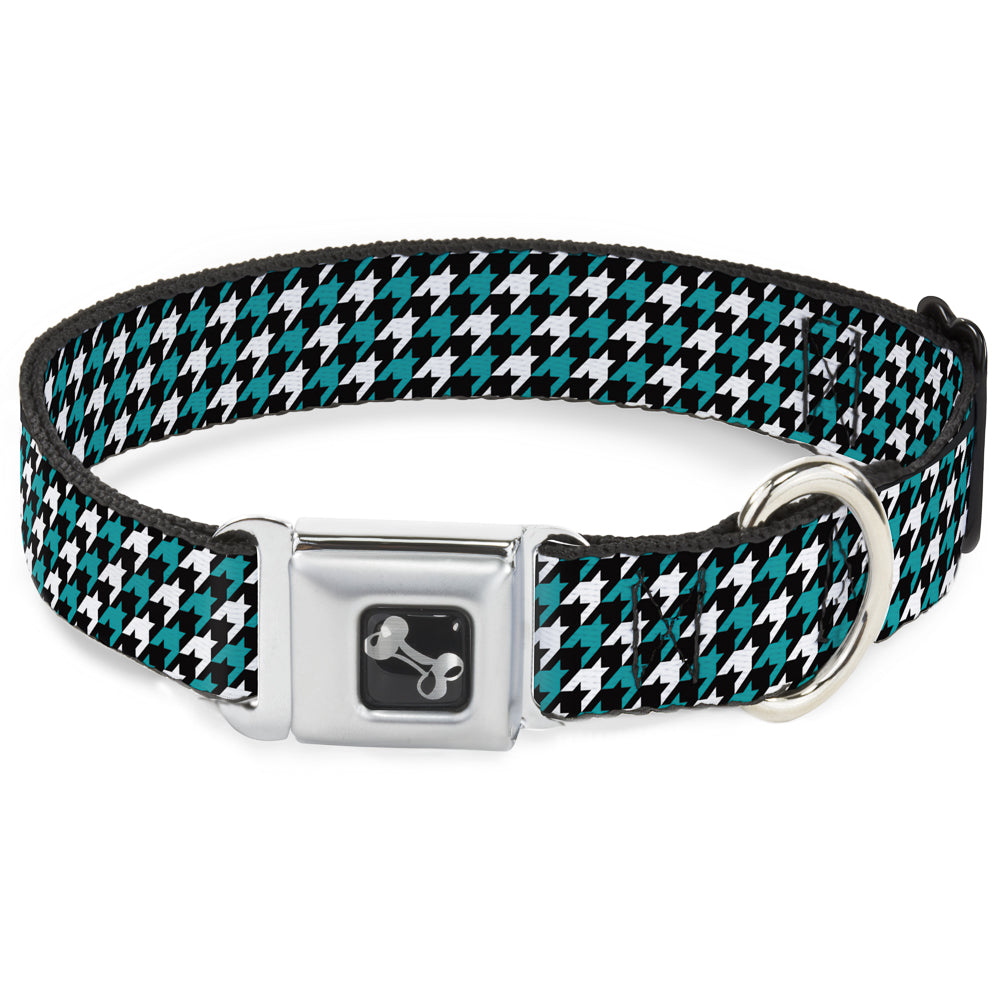 Dog Bone Seatbelt Buckle Collar - Houndstooth Black/White/Turquoise Seatbelt Buckle Collars Buckle-Down