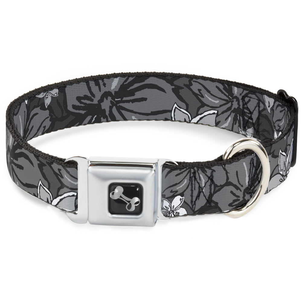 Dog Bone Seatbelt Buckle Collar - Hibiscus Collage Gray Shades Seatbelt Buckle Collars Buckle-Down