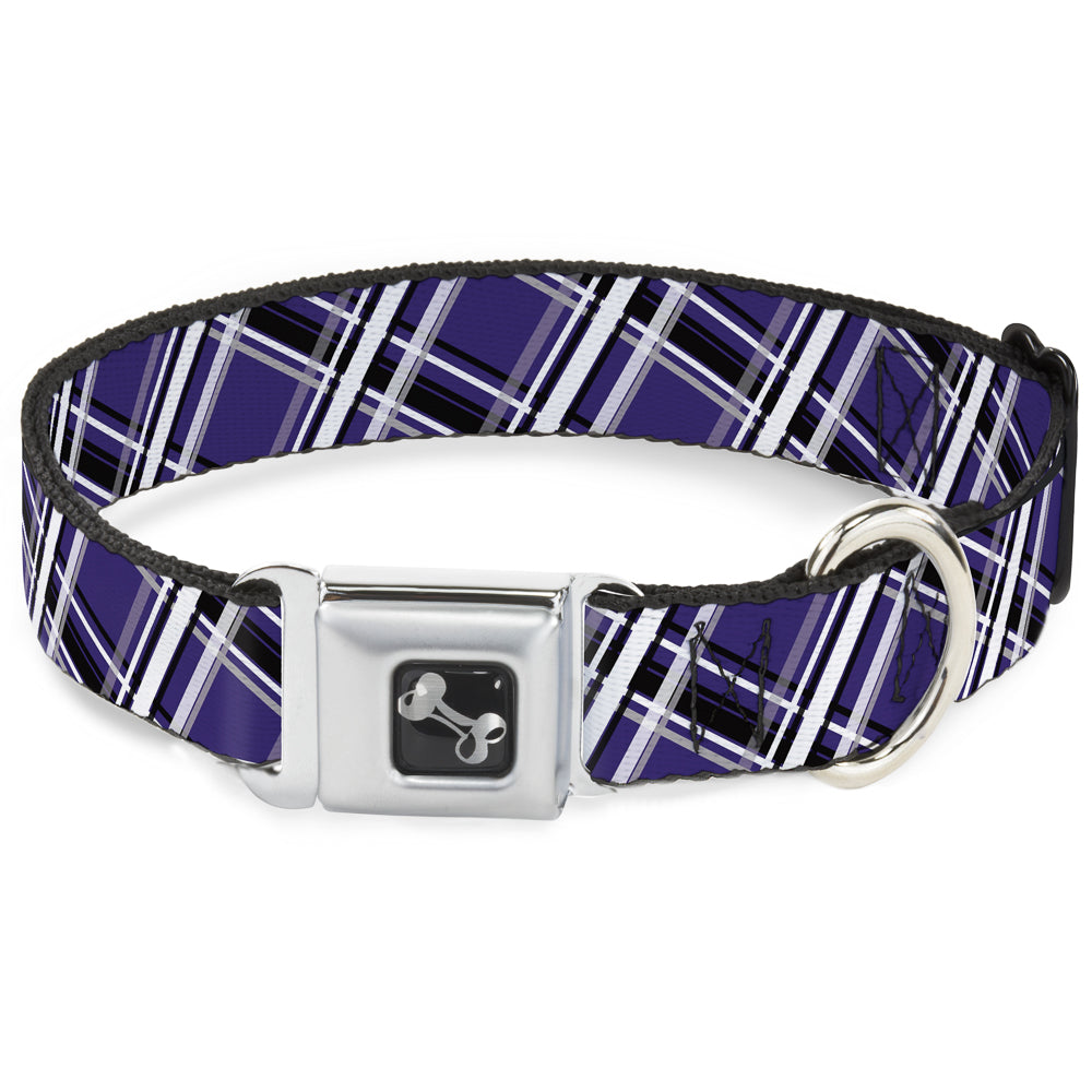 Dog Bone Seatbelt Buckle Collar - Houndstooth Gray/Purple/White Seatbelt Buckle Collars Buckle-Down