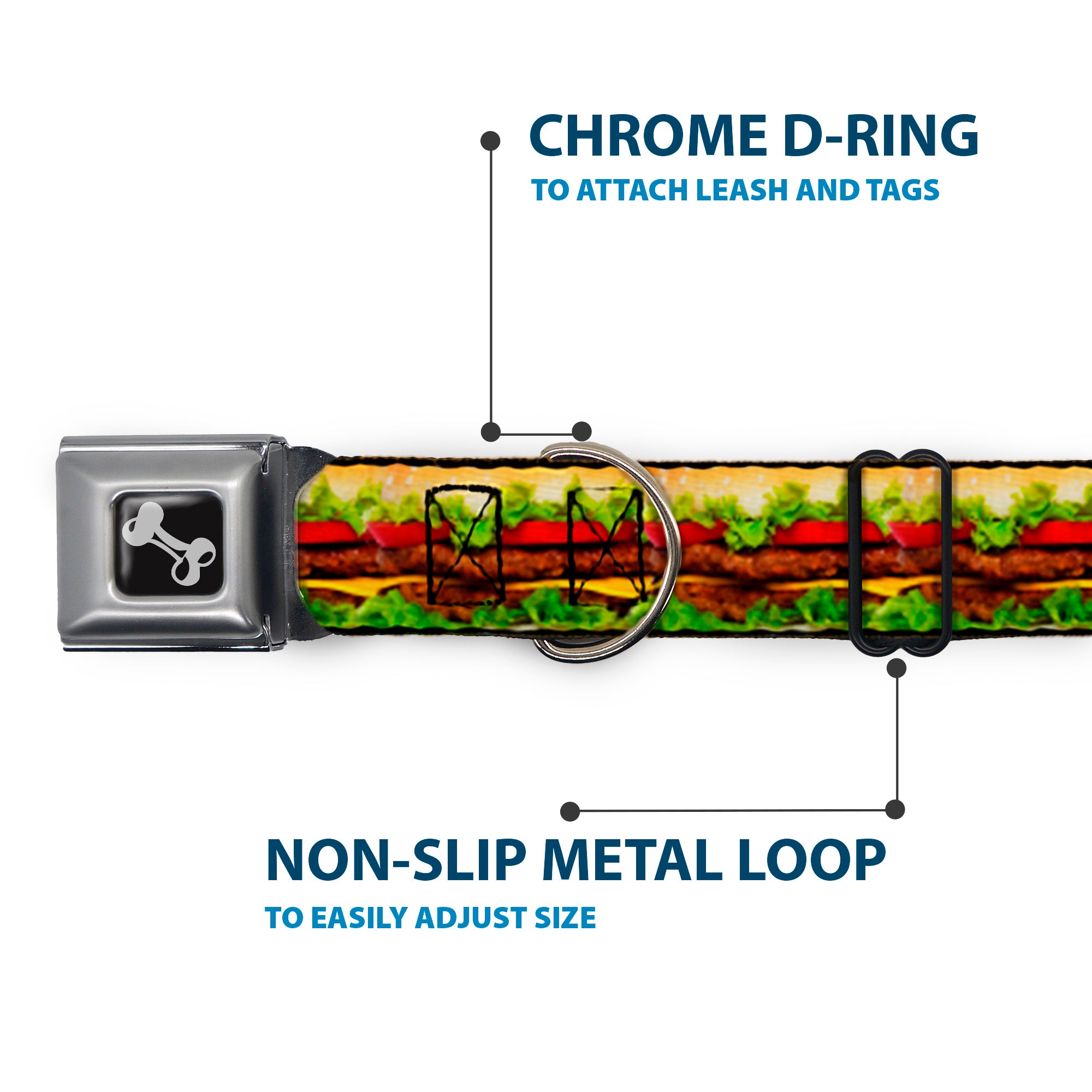 Dog Bone Seatbelt Buckle Collar - Hamburger Vivid Seatbelt Buckle Collars Buckle-Down