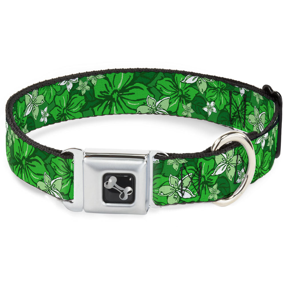 Dog Bone Seatbelt Buckle Collar - Hibiscus Collage Green Shades Seatbelt Buckle Collars Buckle-Down