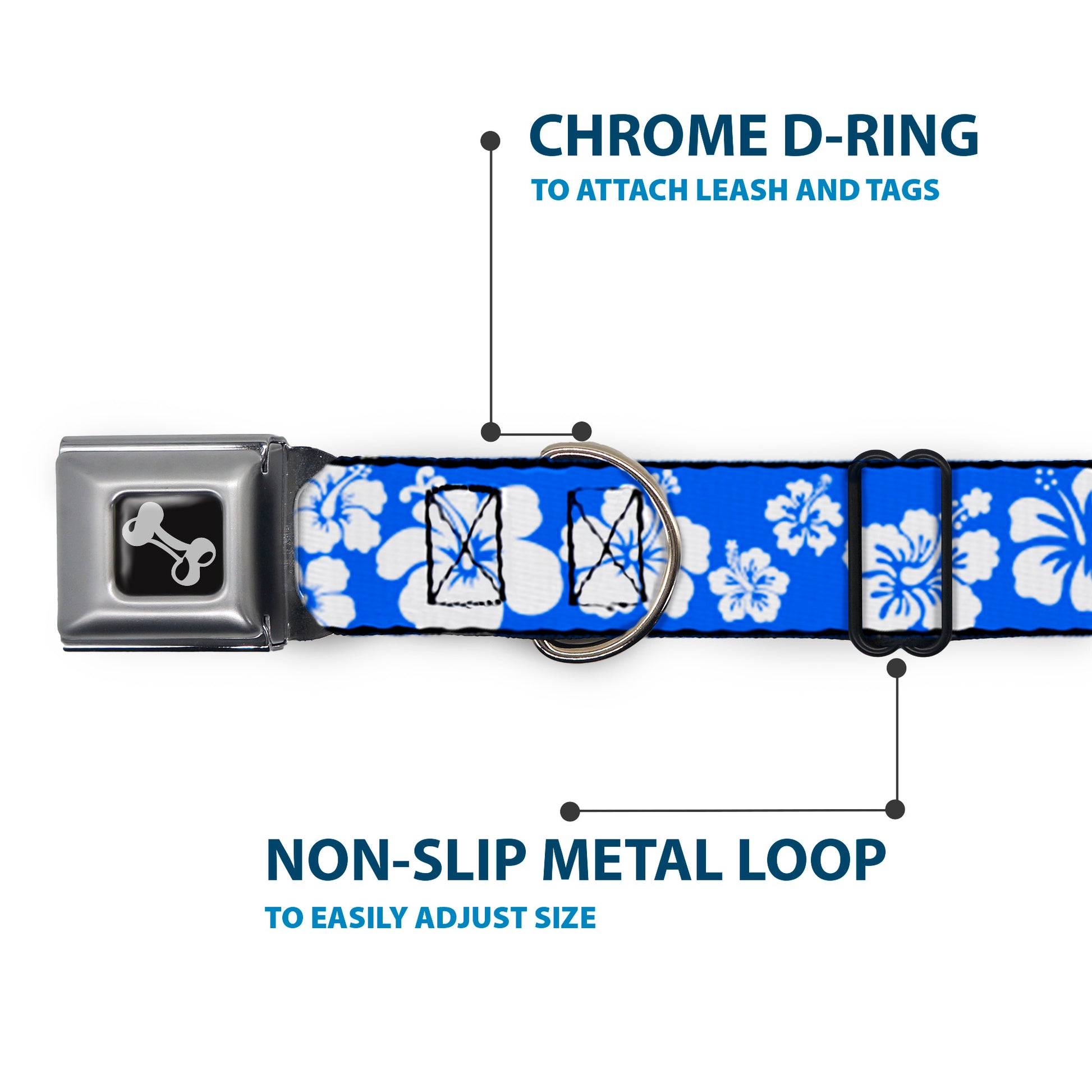 Dog Bone Seatbelt Buckle Collar - Hibiscus Blue/White Seatbelt Buckle Collars Buckle-Down