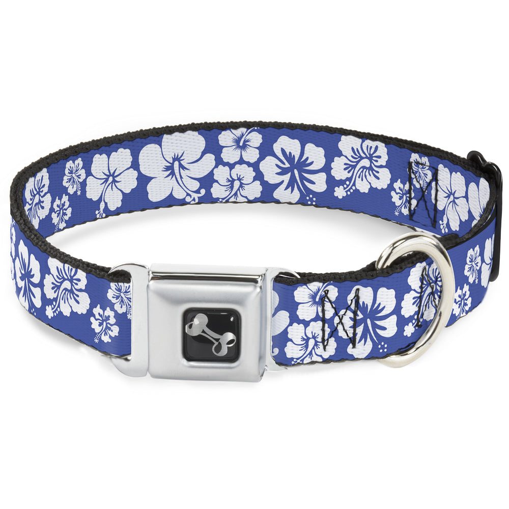 Dog Bone Seatbelt Buckle Collar - Hibiscus Blue/White Seatbelt Buckle Collars Buckle-Down