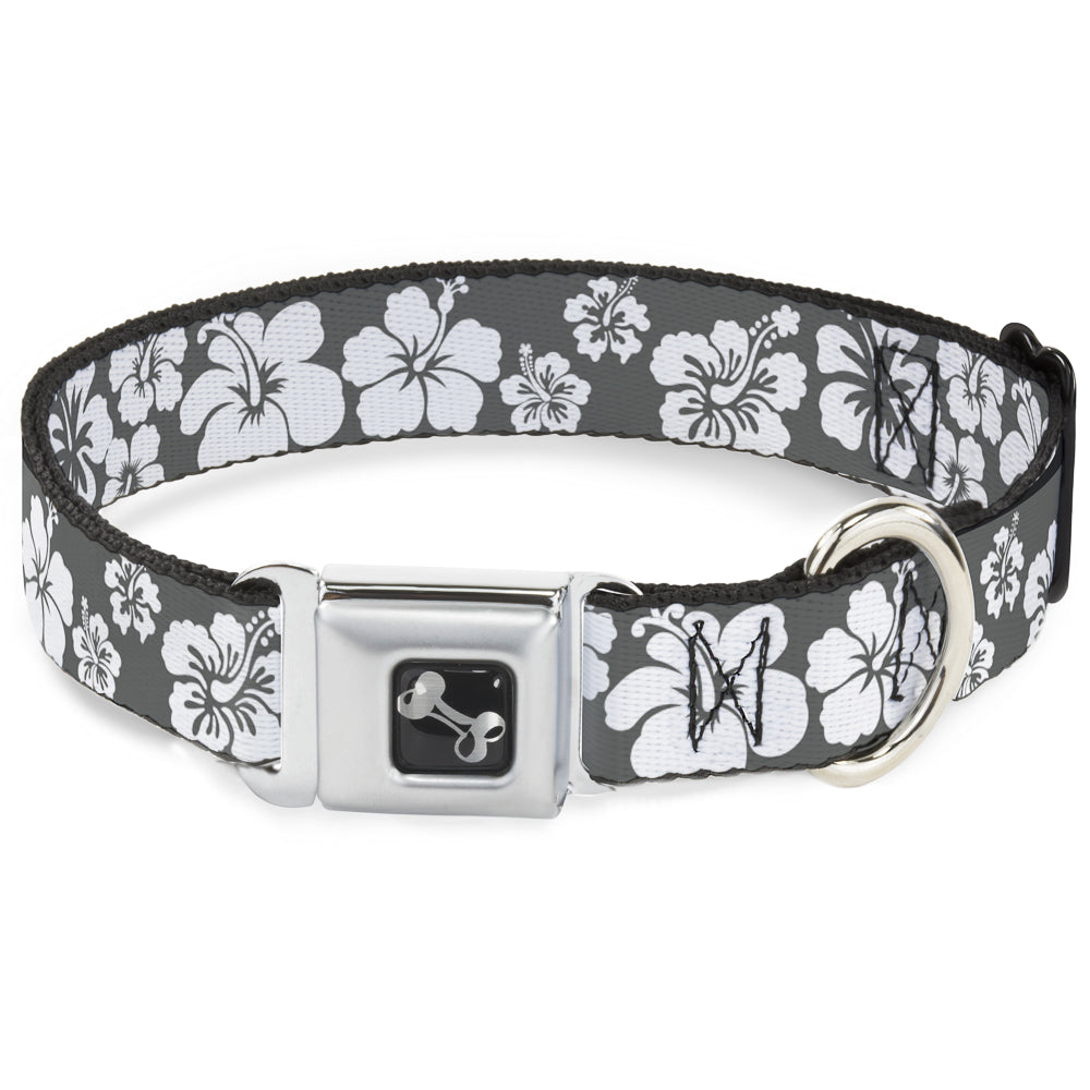 Dog Bone Seatbelt Buckle Collar - Hibiscus Gray/White Seatbelt Buckle Collars Buckle-Down