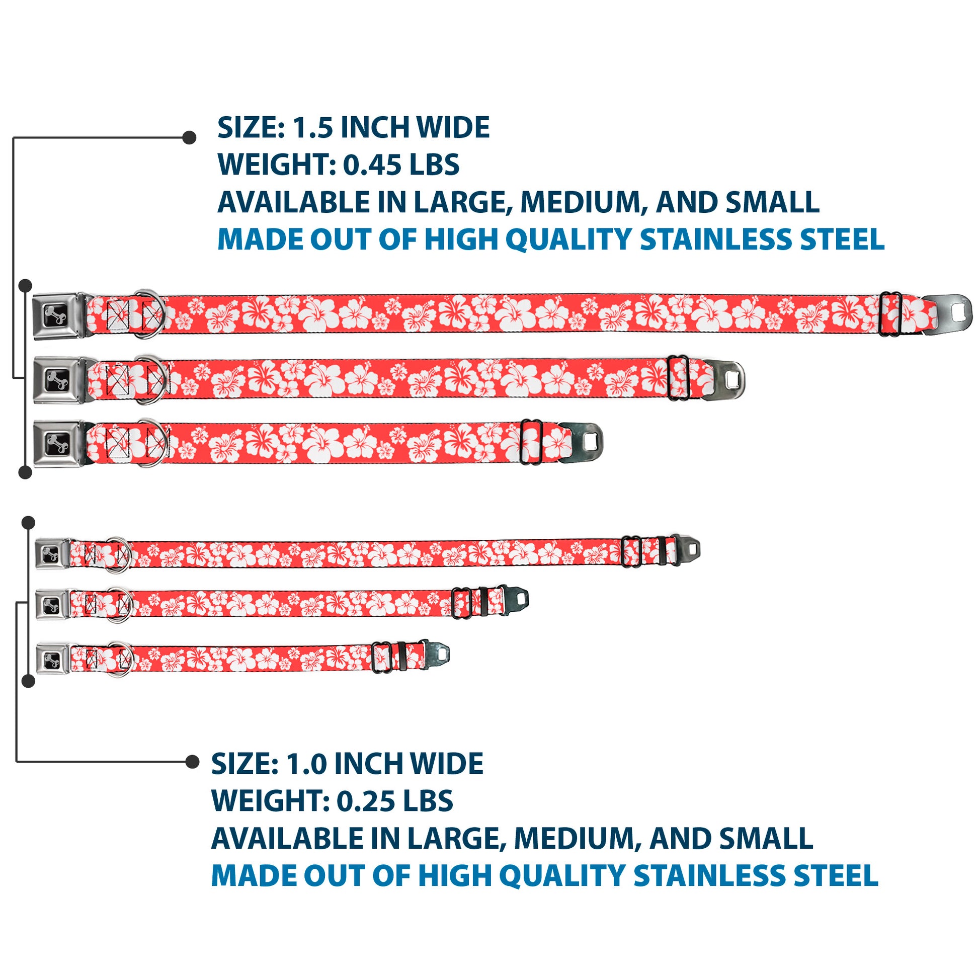 Dog Bone Seatbelt Buckle Collar - Hibiscus Light Red/White Seatbelt Buckle Collars Buckle-Down