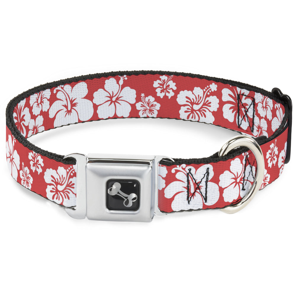 Dog Bone Seatbelt Buckle Collar - Hibiscus Light Red/White Seatbelt Buckle Collars Buckle-Down