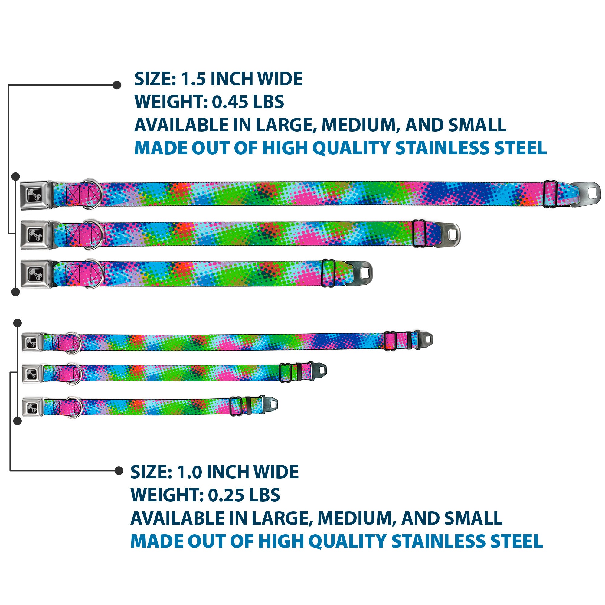 Dog Bone Seatbelt Buckle Collar - Halftone Dots Light Blue/Blues/Greens/Pinks Seatbelt Buckle Collars Buckle-Down