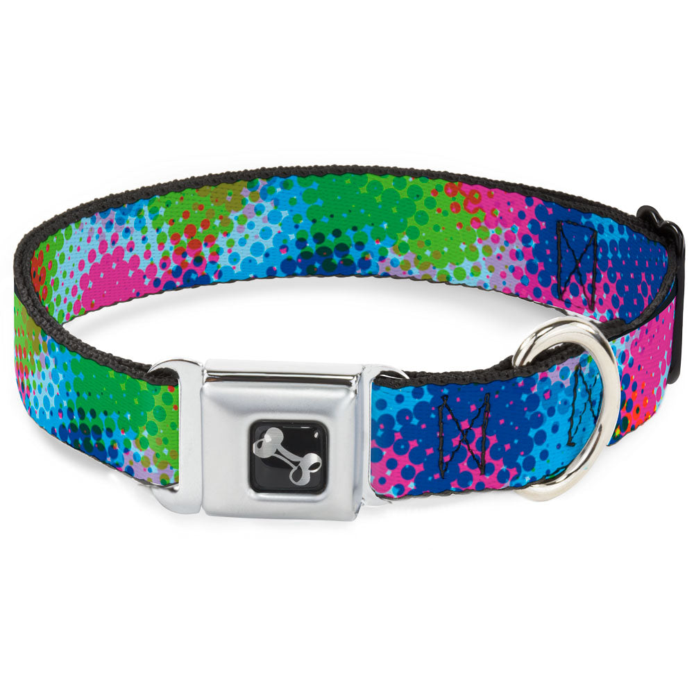 Dog Bone Seatbelt Buckle Collar - Halftone Dots Light Blue/Blues/Greens/Pinks Seatbelt Buckle Collars Buckle-Down