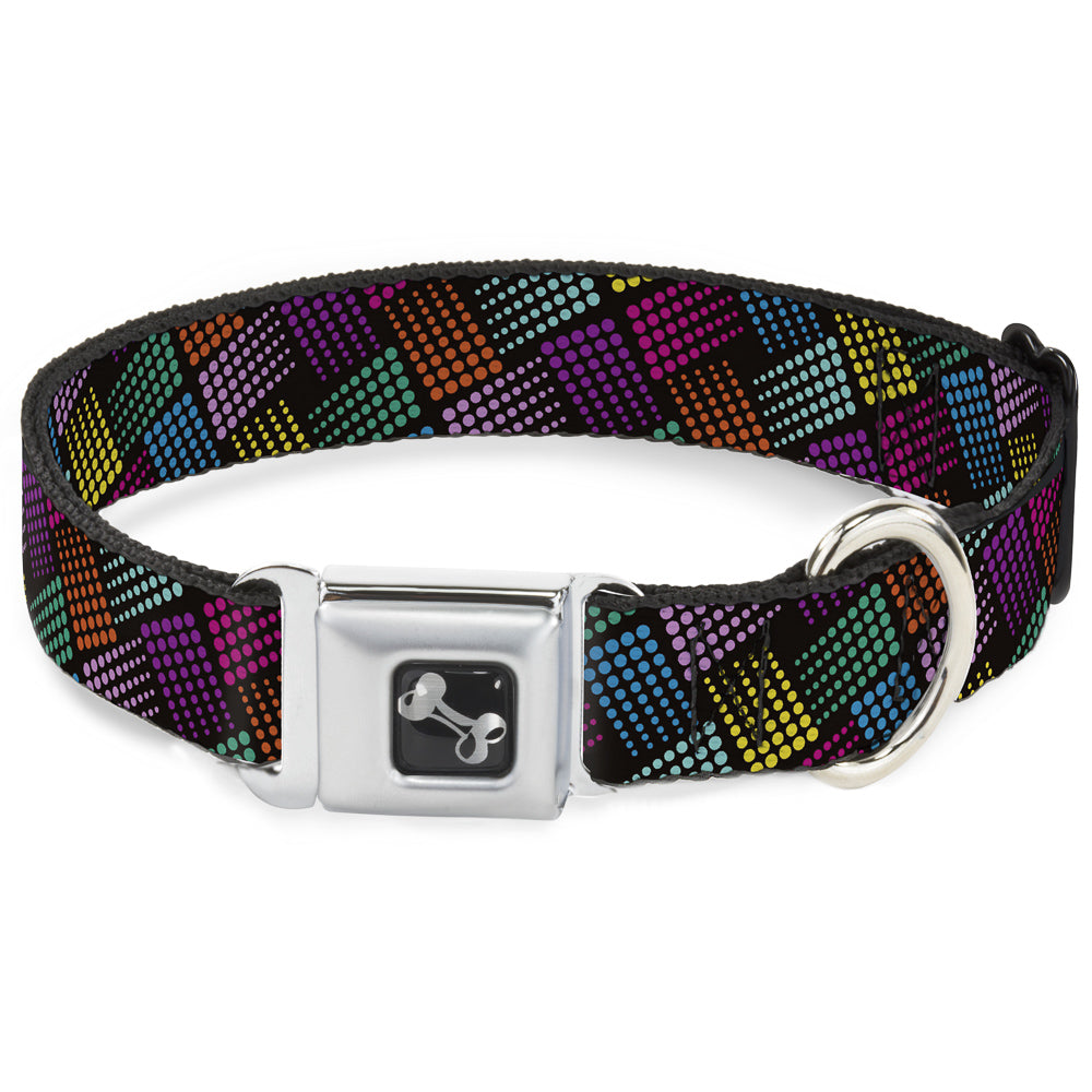 Dog Bone Seatbelt Buckle Collar - Halftone Blocks Charcoal/Pinks/Greens/Orange/Yellow Seatbelt Buckle Collars Buckle-Down