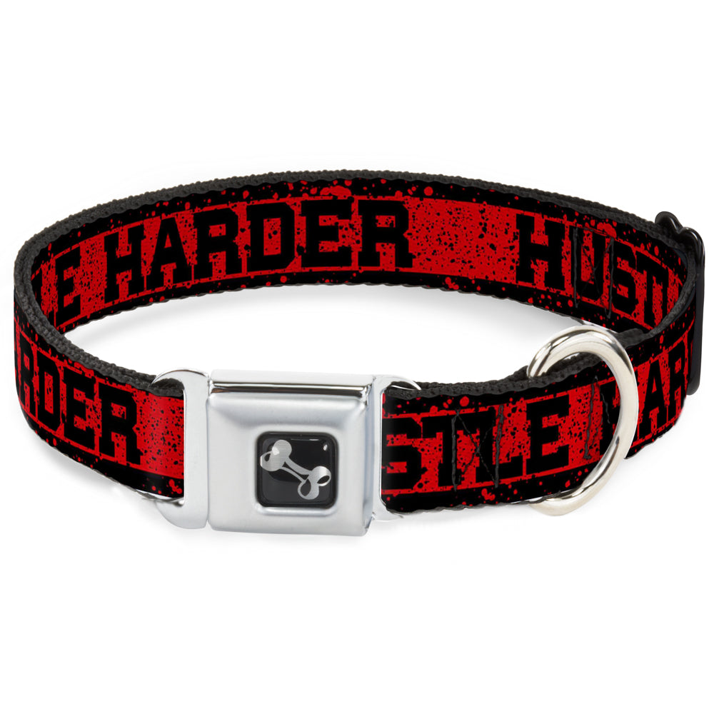 Dog Bone Seatbelt Buckle Collar - HUSTLE HARDER/Stripes Weathered Red/Black Seatbelt Buckle Collars Buckle-Down
