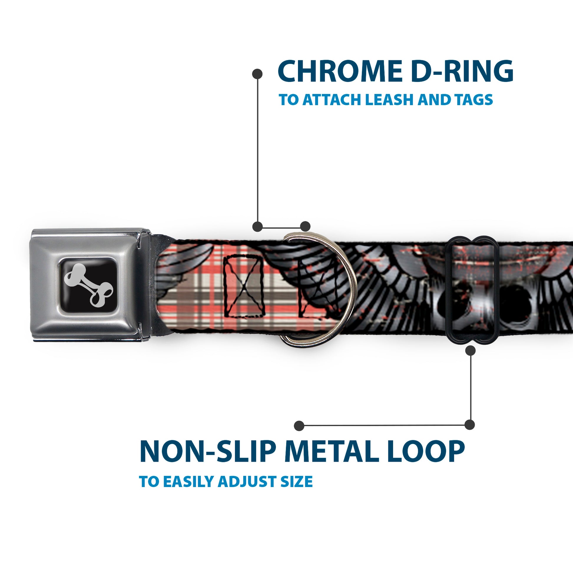 Dog Bone Seatbelt Buckle Collar - Irish Skulls/Plaid Seatbelt Buckle Collars Buckle-Down