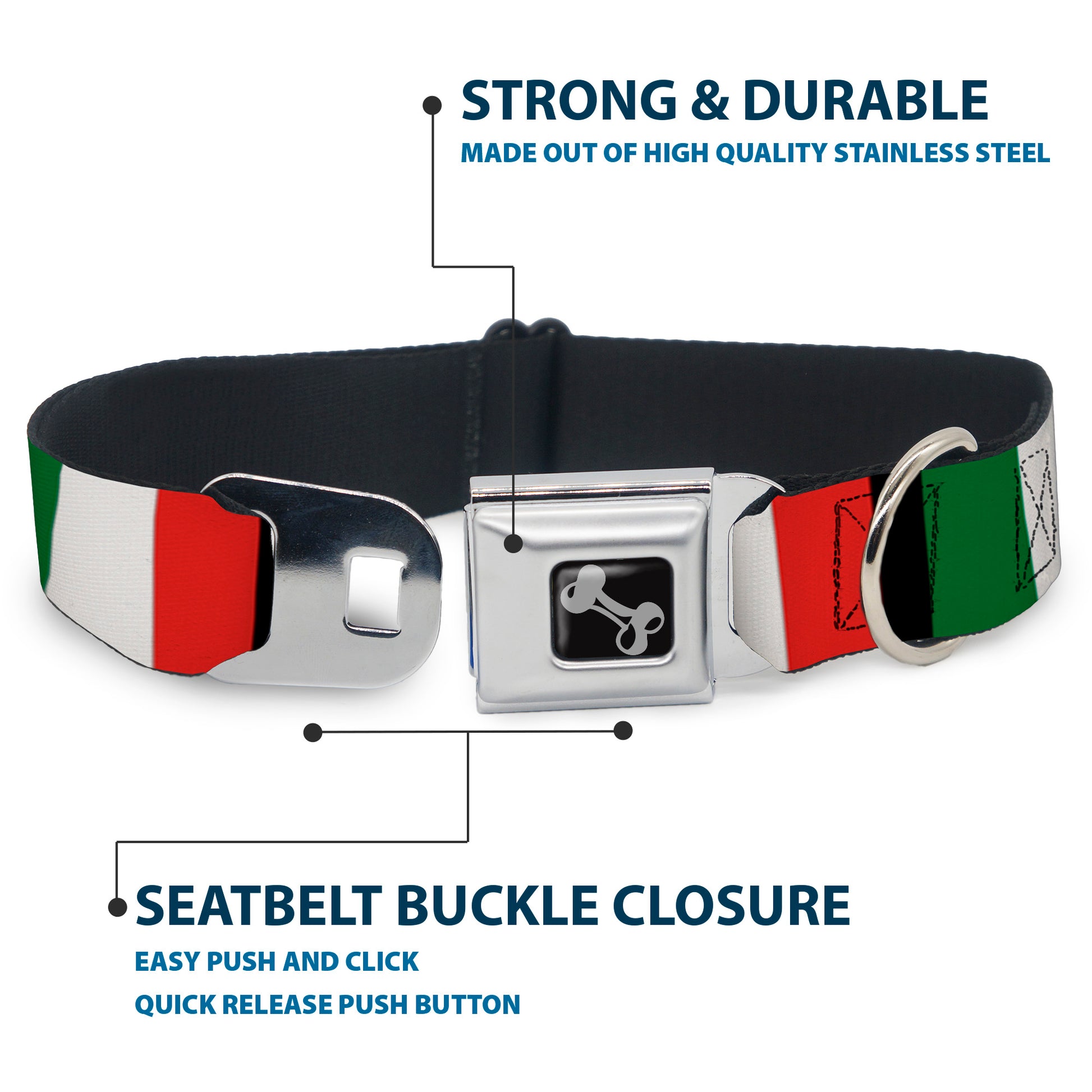 Dog Bone Seatbelt Buckle Collar - Italy Flags Seatbelt Buckle Collars Buckle-Down