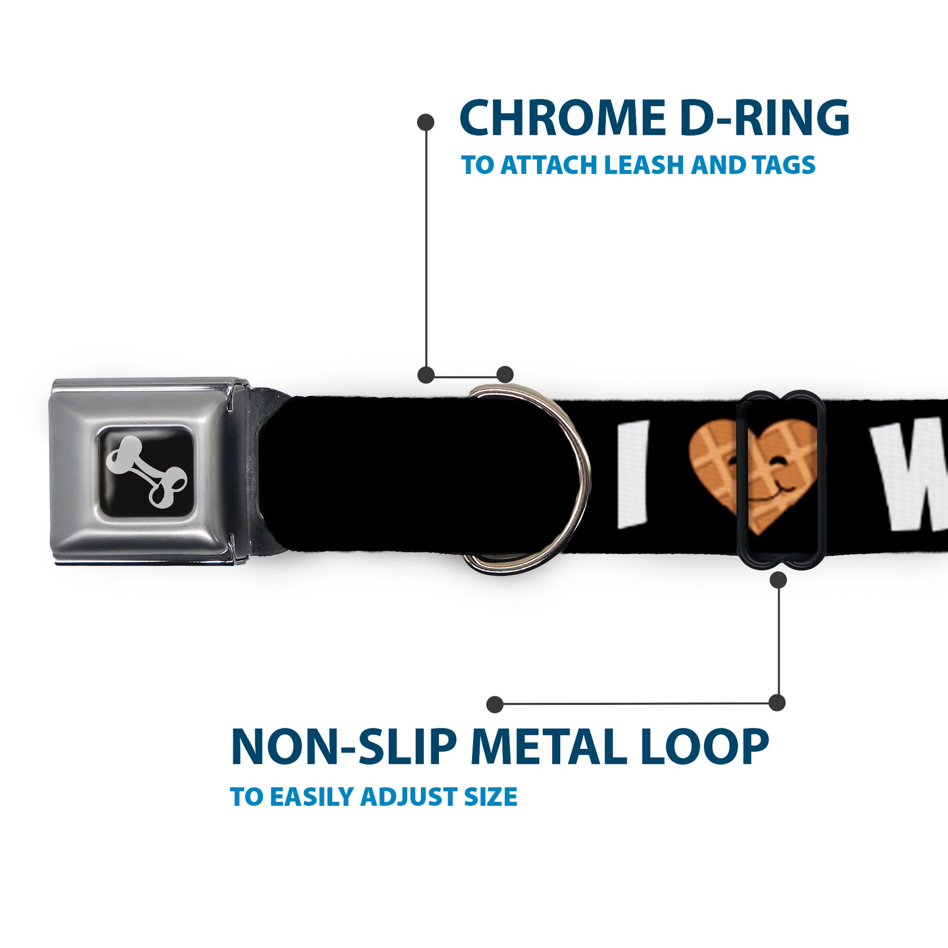 Dog Bone Seatbelt Buckle Collar - I Heart Waffles Text Seatbelt Buckle Collars Buckle-Down