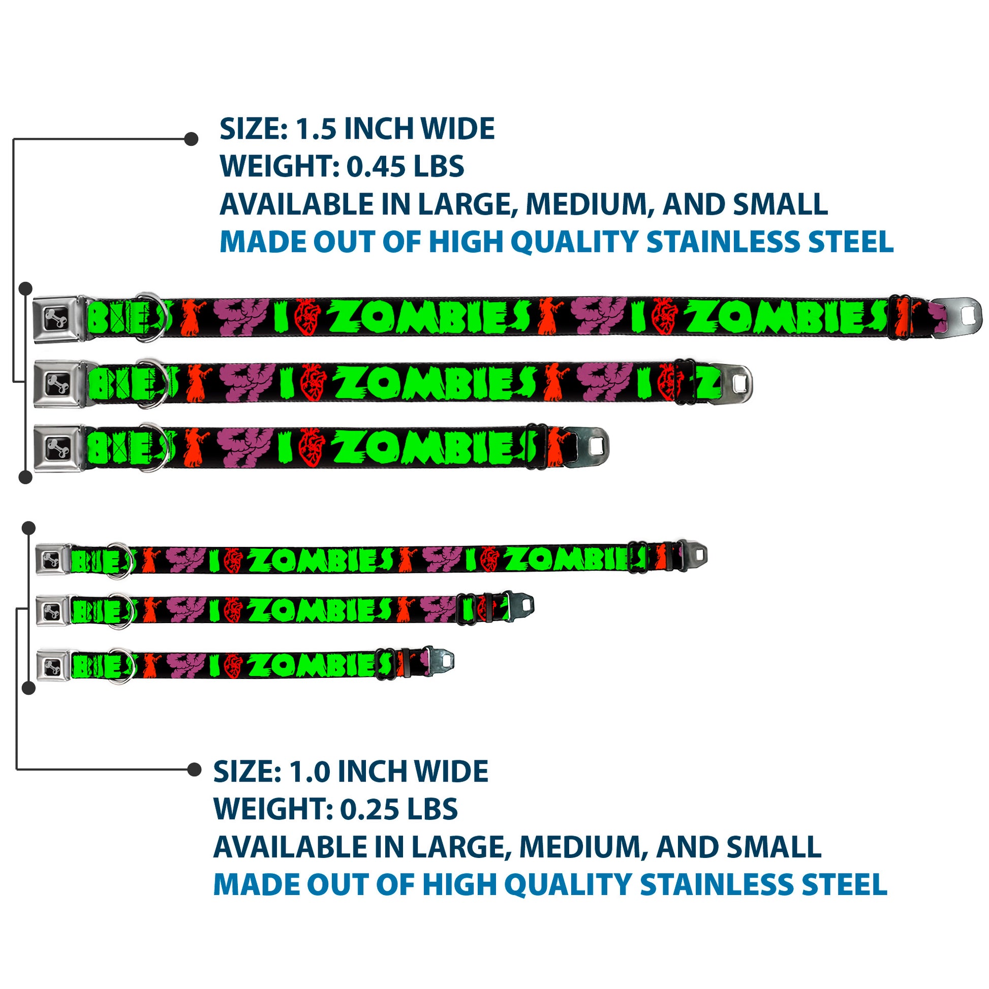 Dog Bone Seatbelt Buckle Collar - I Heart Zombies Seatbelt Buckle Collars Buckle-Down