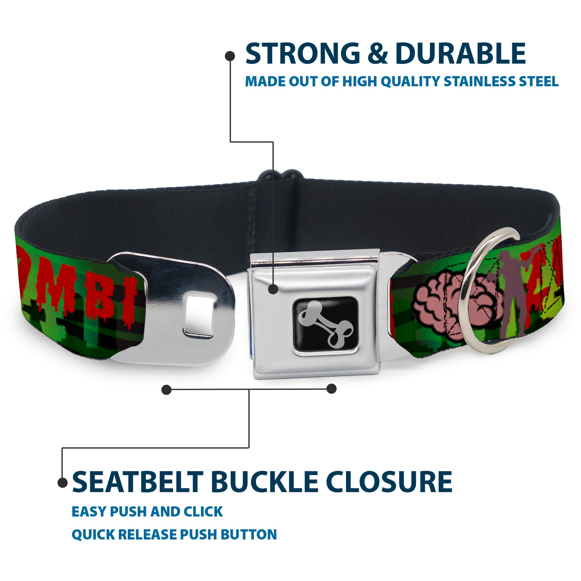 Dog Bone Seatbelt Buckle Collar - I "Brain" ZOMBIES Seatbelt Buckle Collars Buckle-Down