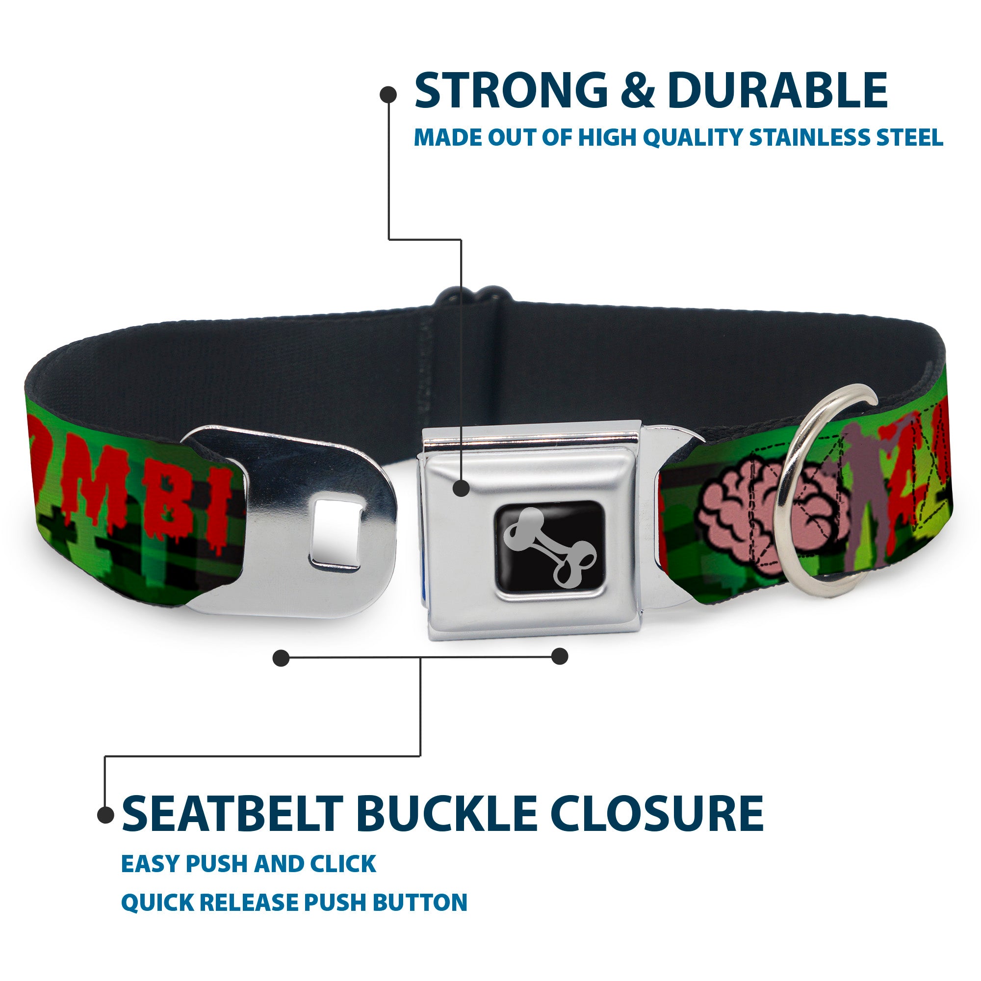 Dog Bone Seatbelt Buckle Collar - I "Brain" ZOMBIES Seatbelt Buckle Collars Buckle-Down