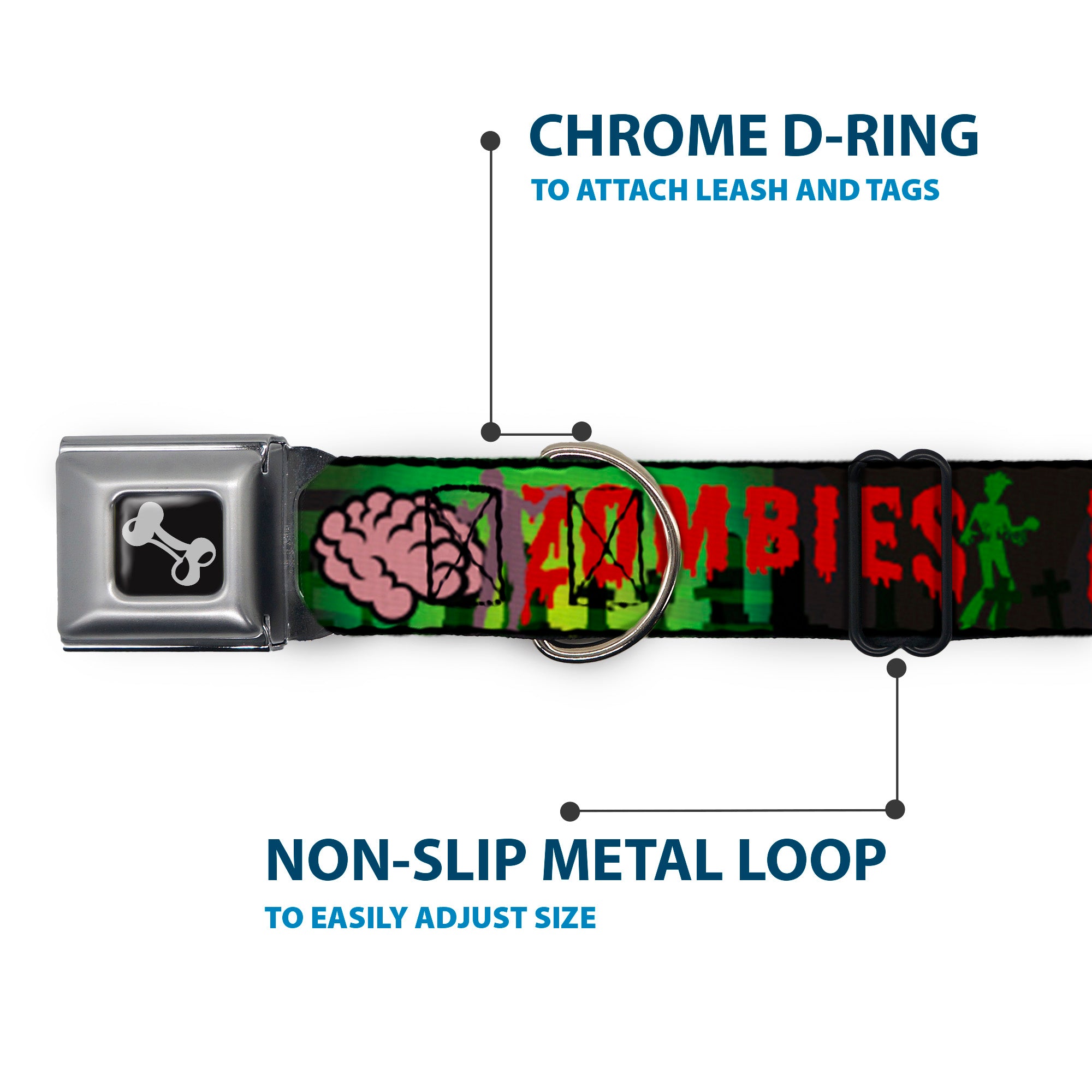 Dog Bone Seatbelt Buckle Collar - I "Brain" ZOMBIES Seatbelt Buckle Collars Buckle-Down