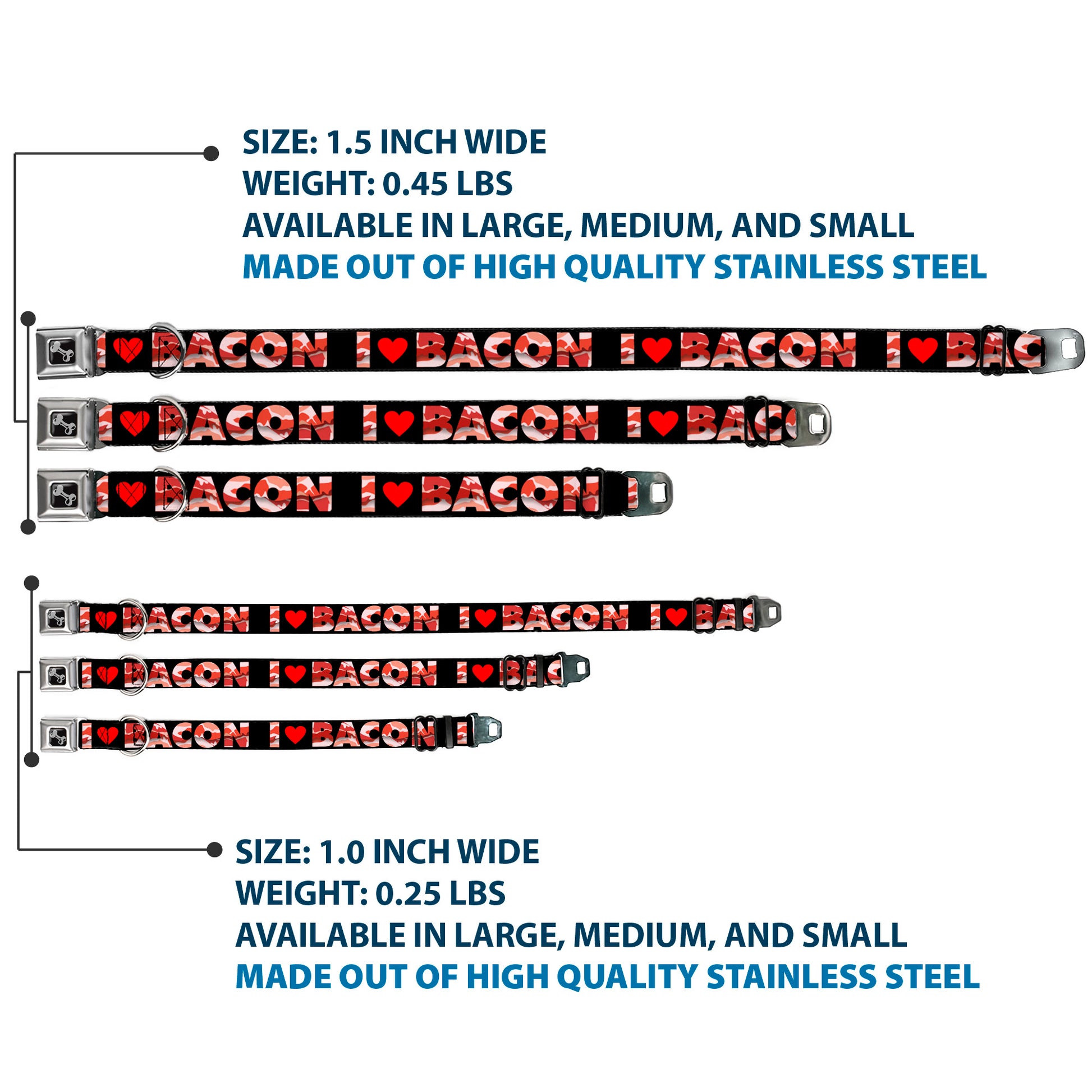 Dog Bone Seatbelt Buckle Collar - I "Heart" BACON Black/Bacon Seatbelt Buckle Collars Buckle-Down