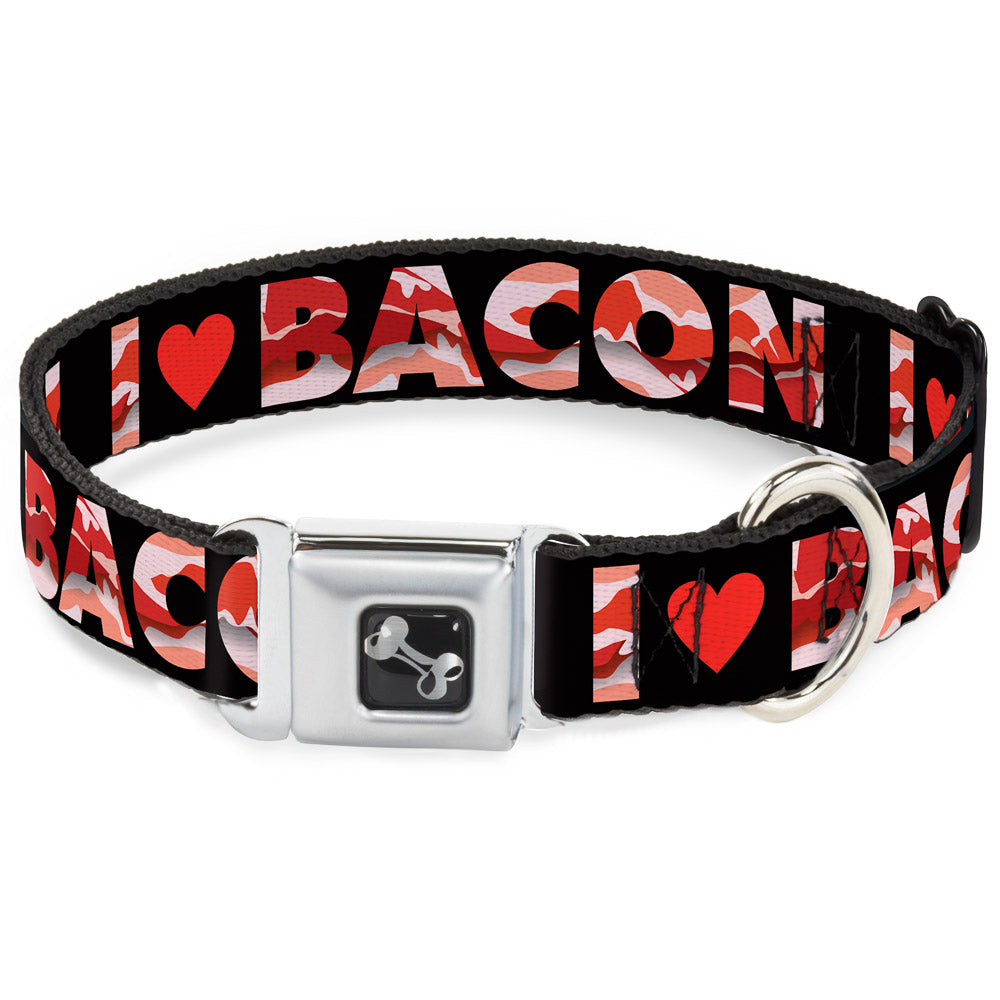 Dog Bone Seatbelt Buckle Collar - I "Heart" BACON Black/Bacon Seatbelt Buckle Collars Buckle-Down