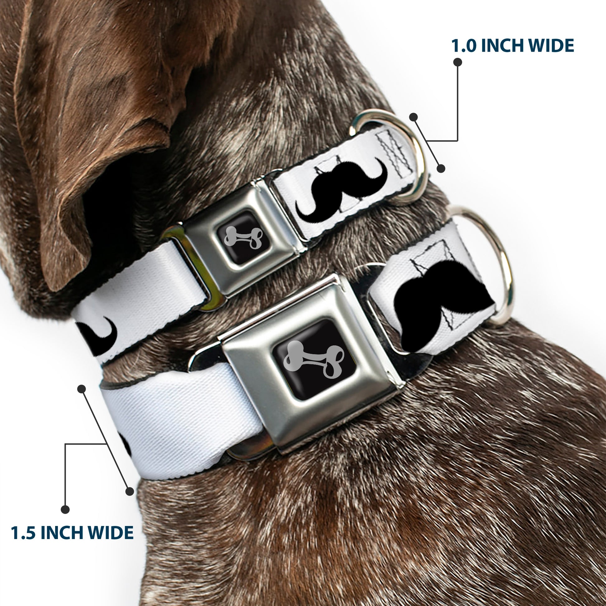 Dog Bone Seatbelt Buckle Collar - I "Heart Mustache" White/Black/Red Seatbelt Buckle Collars Buckle-Down