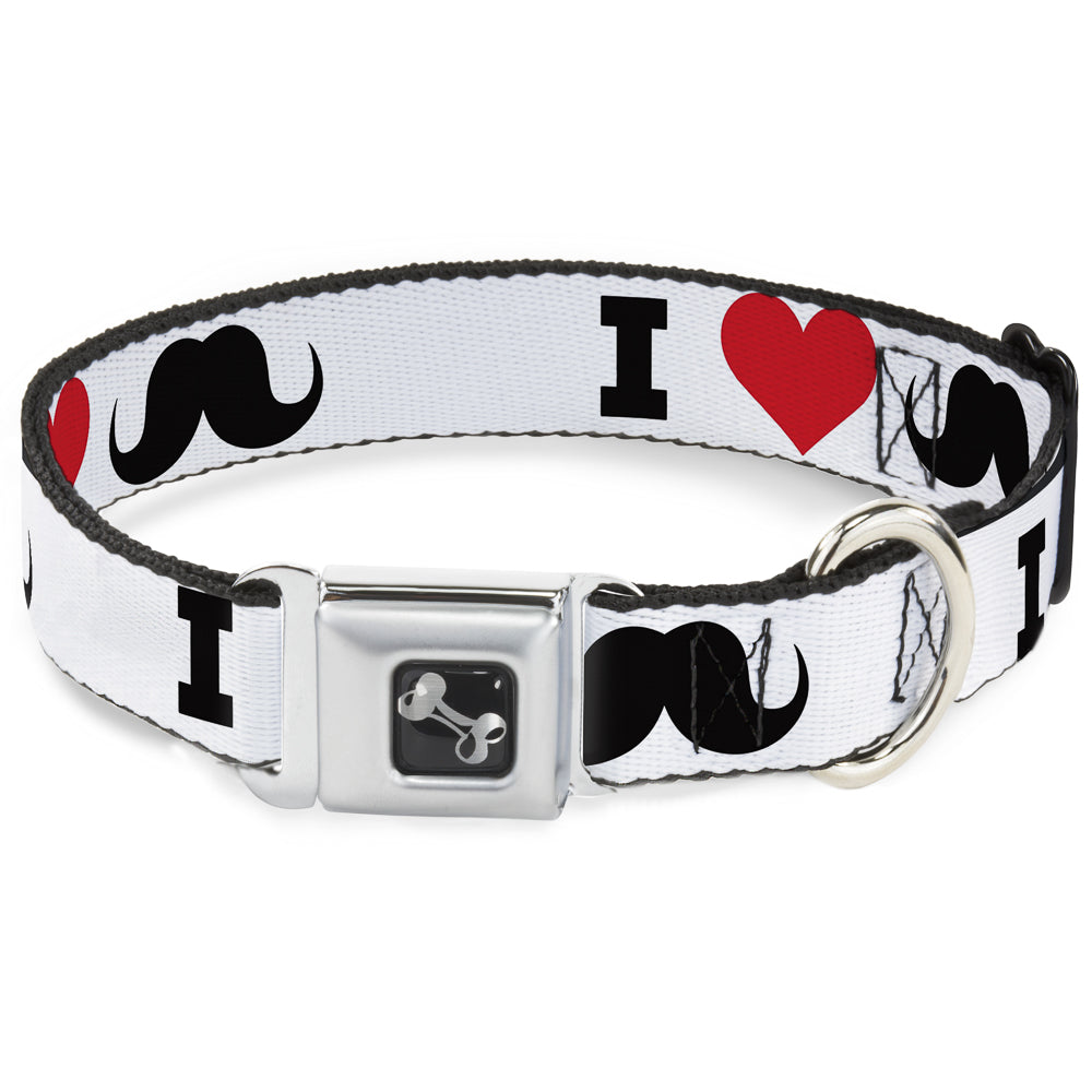 Dog Bone Seatbelt Buckle Collar - I "Heart Mustache" White/Black/Red Seatbelt Buckle Collars Buckle-Down