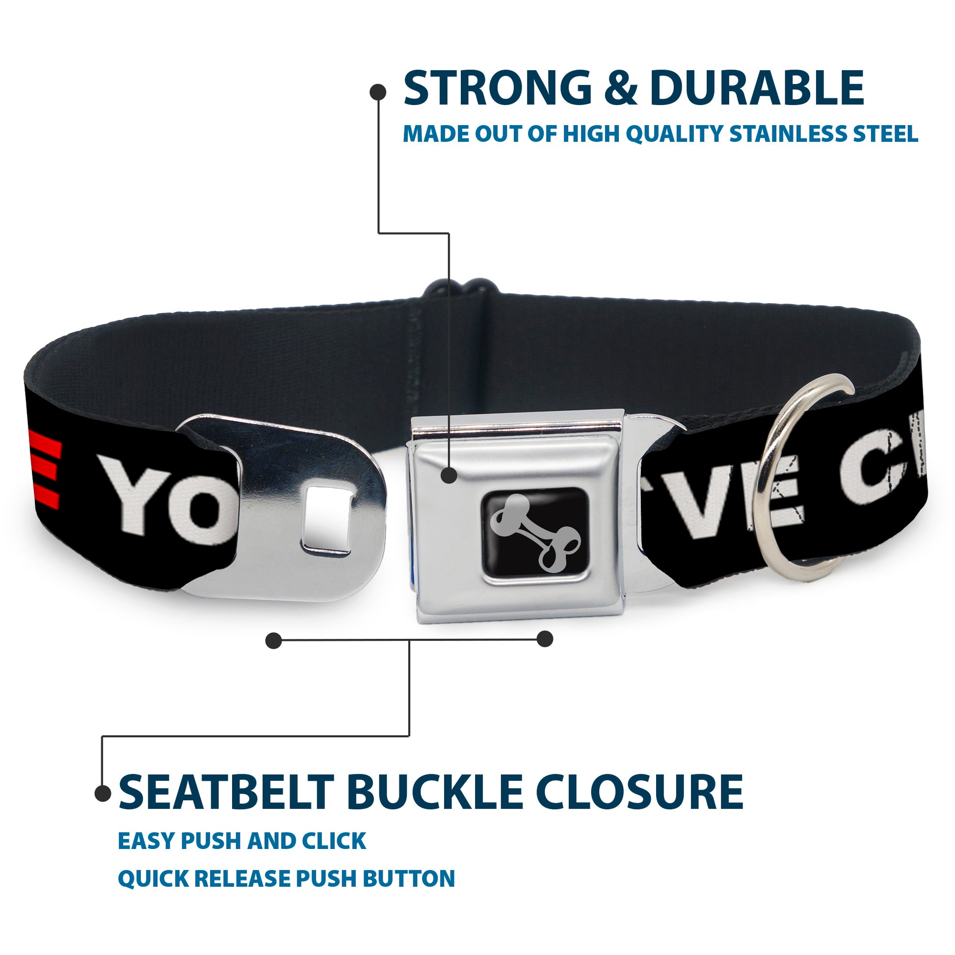 Dog Bone Black/Silver Seatbelt Buckle Collar - I LOVE YOU BUT I'VE CHOSEN DUBSTEP Black/White/Red Seatbelt Buckle Collars Buckle-Down