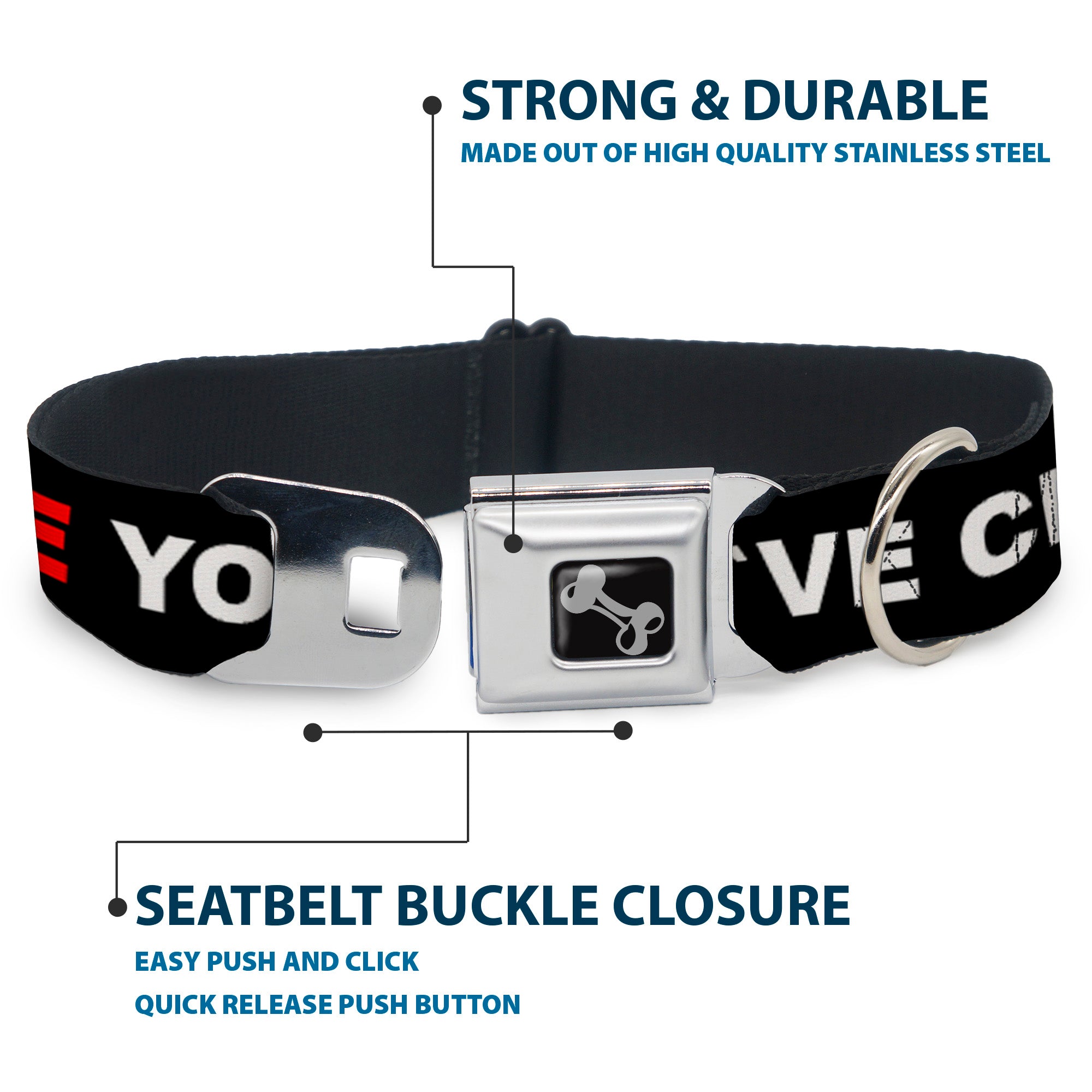 Dog Bone Black/Silver Seatbelt Buckle Collar - I LOVE YOU BUT I'VE CHOSEN DUBSTEP Black/White/Red Seatbelt Buckle Collars Buckle-Down