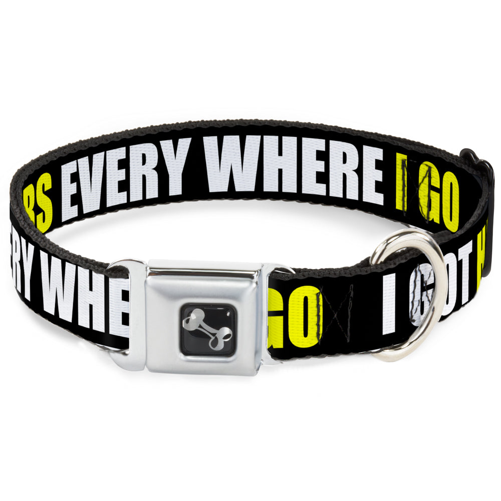 Dog Bone Seatbelt Buckle Collar - I GOT HATERS EVERYWHERE Black/White/Yellow Seatbelt Buckle Collars Buckle-Down