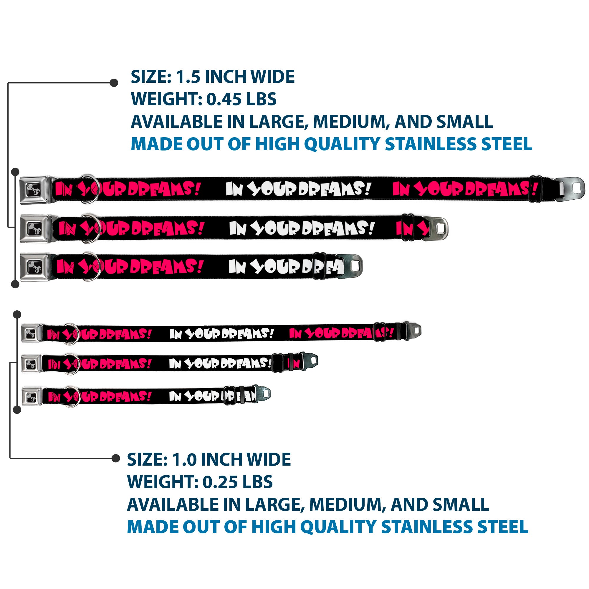 Dog Bone Seatbelt Buckle Collar - IN YOUR DREAMS! Black/White/Pink Seatbelt Buckle Collars Buckle-Down