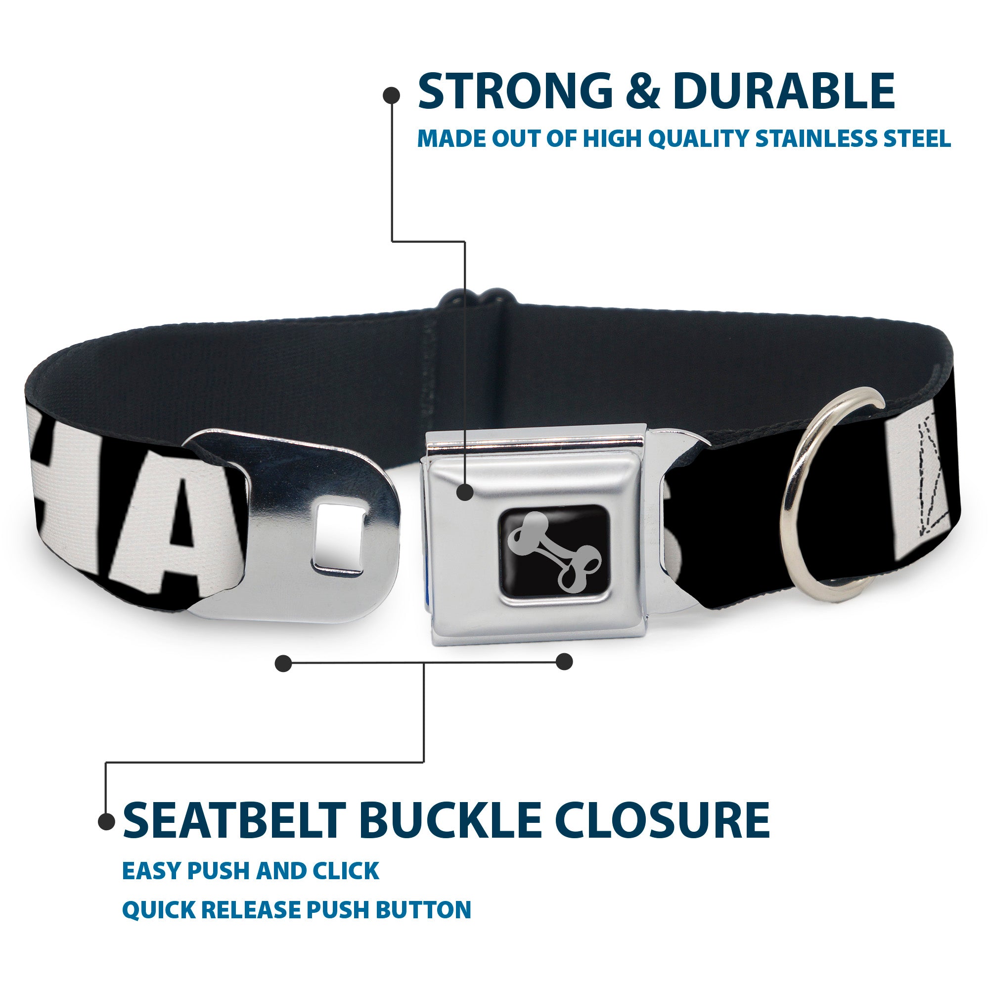 Dog Bone Seatbelt Buckle Collar - I "Heart" HATERS Black/White/Red Seatbelt Buckle Collars Buckle-Down