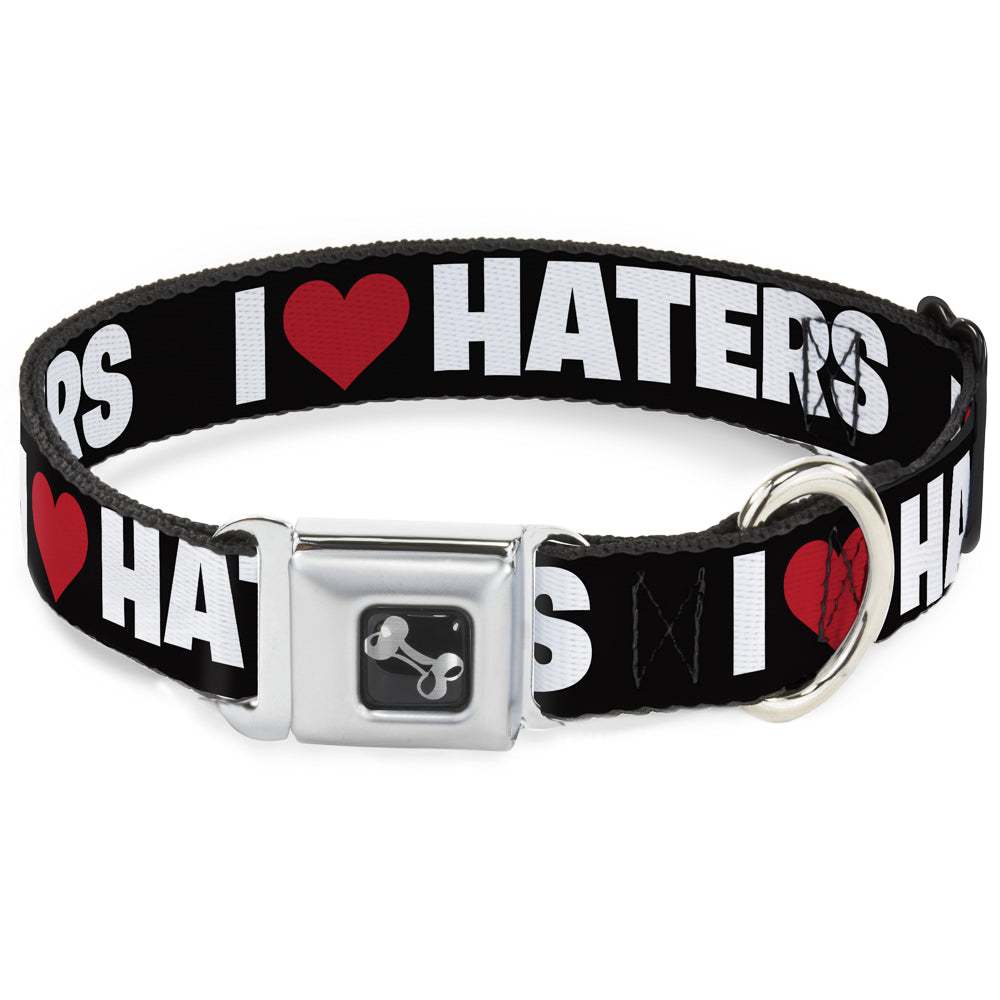 Dog Bone Seatbelt Buckle Collar - I "Heart" HATERS Black/White/Red Seatbelt Buckle Collars Buckle-Down