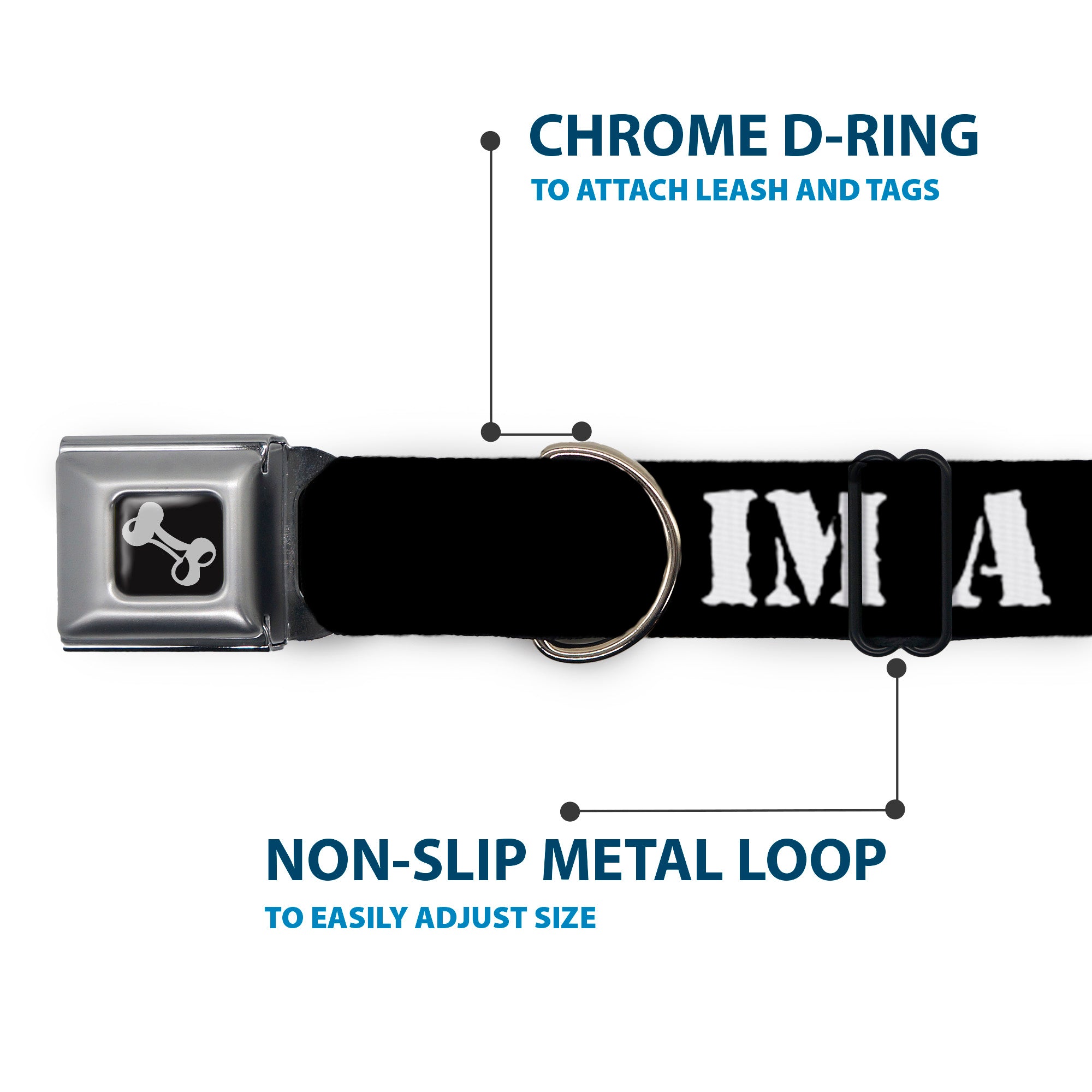 Dog Bone Seatbelt Buckle Collar - I'M A FIGHTER Black/White Seatbelt Buckle Collars Buckle-Down