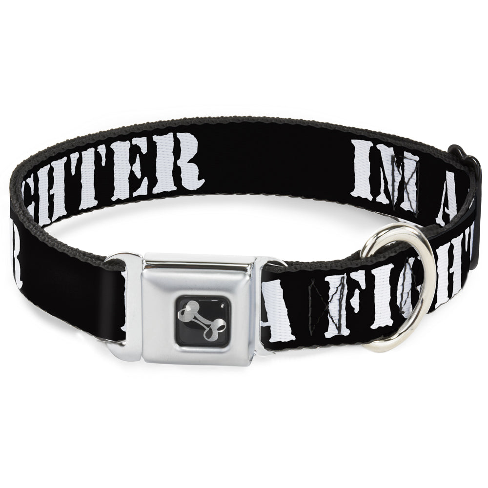 Dog Bone Seatbelt Buckle Collar - I'M A FIGHTER Black/White Seatbelt Buckle Collars Buckle-Down