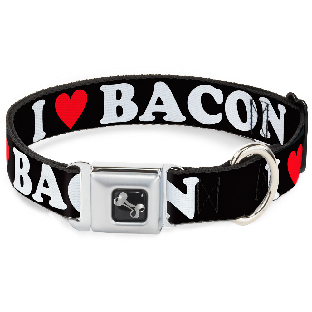 Dog Bone Seatbelt Buckle Collar - I "HEART" BACON Black/White/Red Seatbelt Buckle Collars Buckle-Down